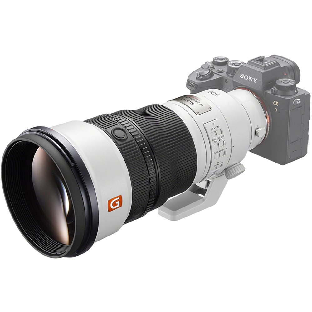 Sony FE 300mm f/2.8 GM OSS telephoto lens with fast aperture, built-in optical stabilization, and G Master quality for sports and wildlife photography.