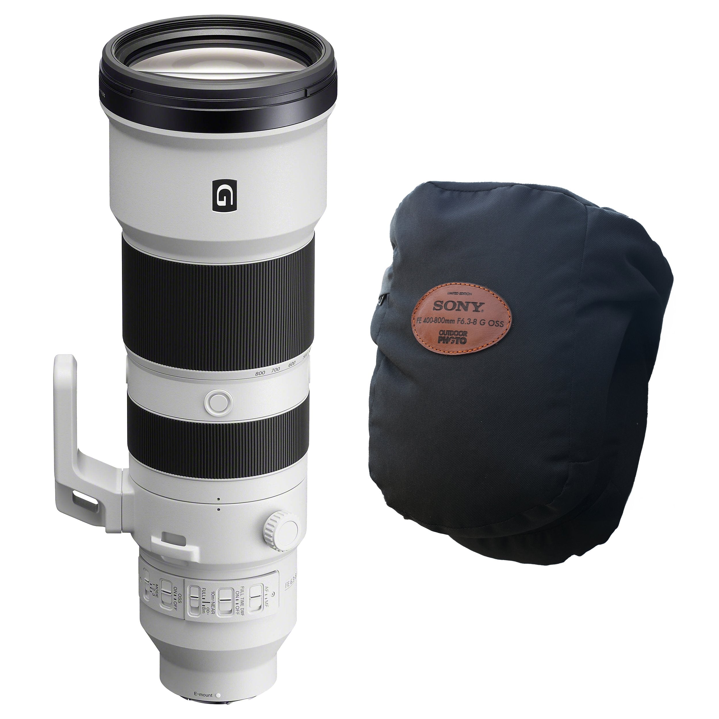Sony FE 400-800mm f/6.3-8 G OSS Lens – super-telephoto zoom with built-in Optical SteadyShot, ideal for wildlife, sports, and distant subjects.