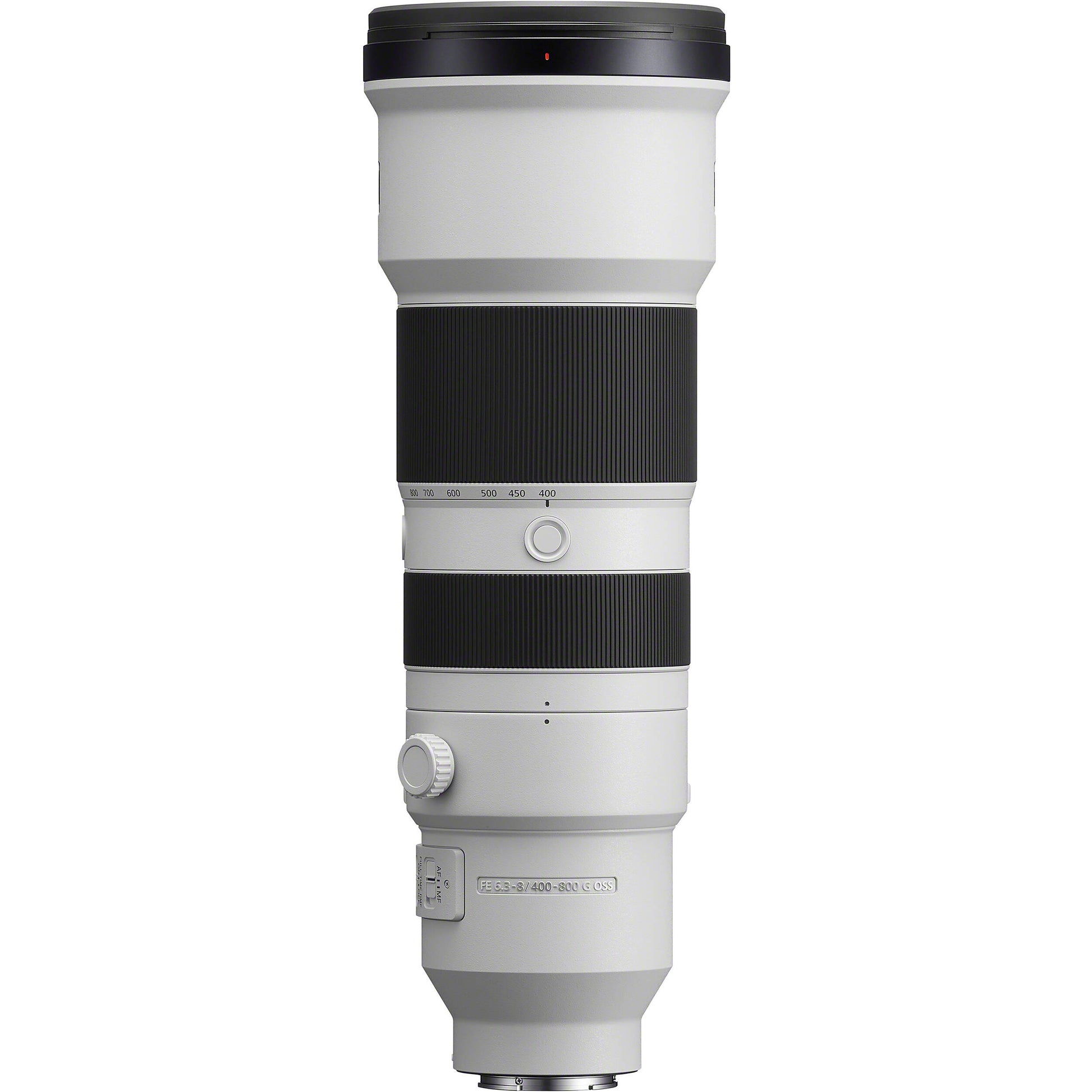 Sony FE 400-800mm f/6.3-8 G OSS Lens – super-telephoto zoom with built-in Optical SteadyShot, ideal for wildlife, sports, and distant subjects.