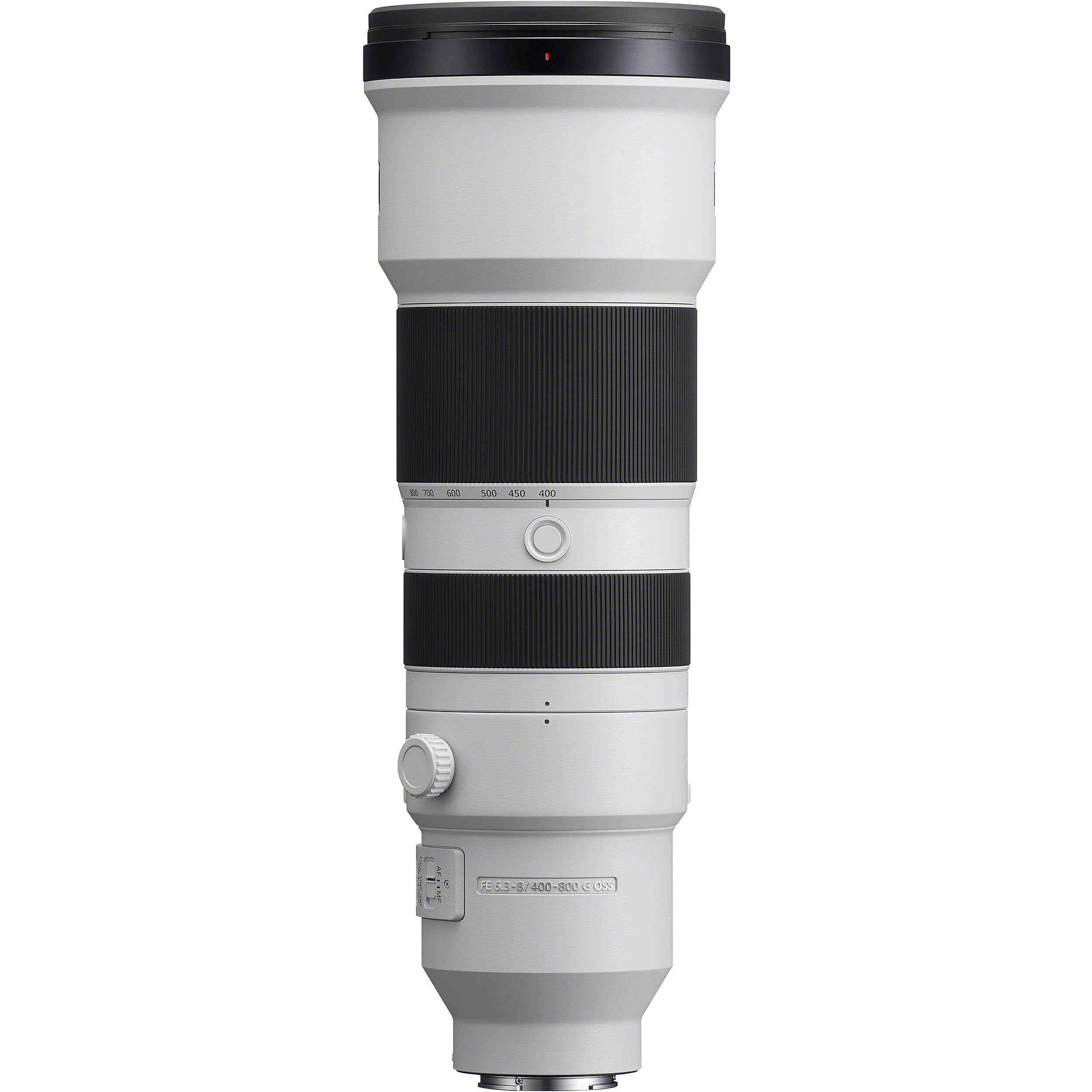 Sony FE 400-800mm f/6.3-8 G OSS Lens – super-telephoto zoom with built-in Optical SteadyShot, ideal for wildlife, sports, and distant subjects.