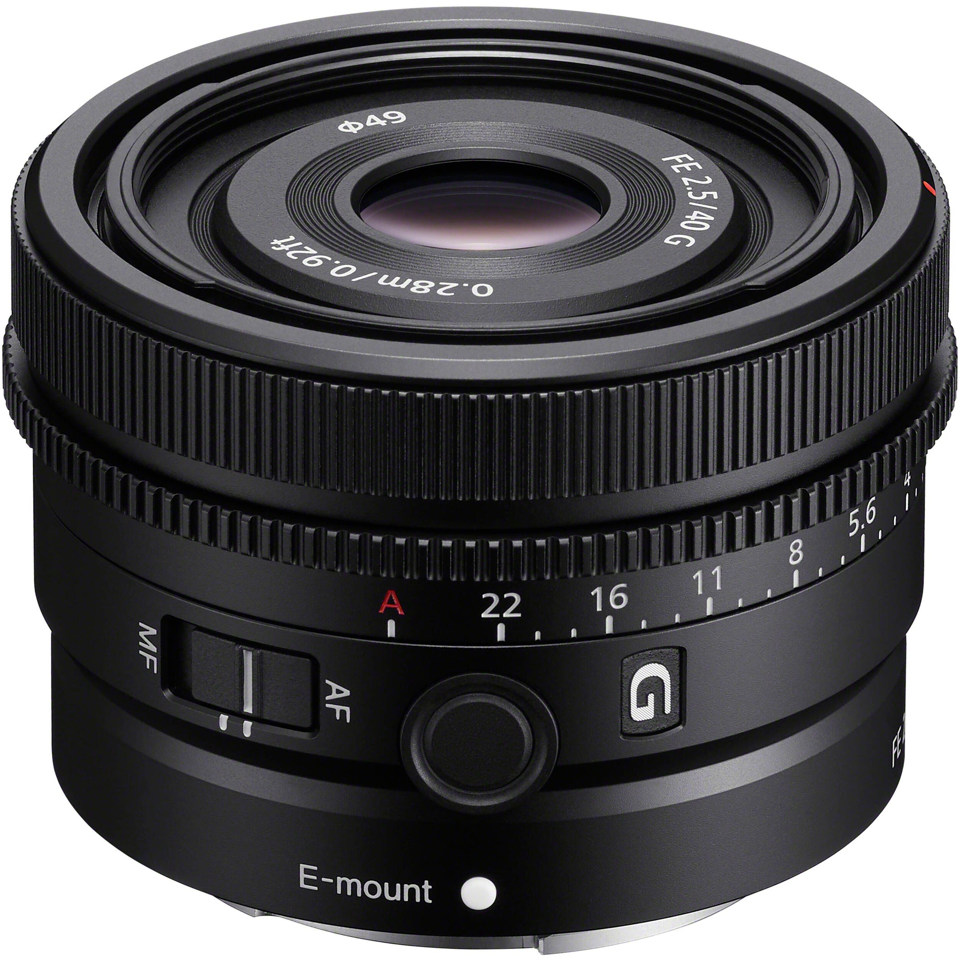 Sony FE 40mm f/2.5 G Lens – compact full-frame prime with sharp optics, fast f/2.5 aperture, and G Lens quality, perfect for everyday photography and video.