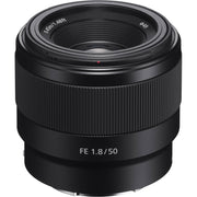 Black camera lens with specifications on a white background
