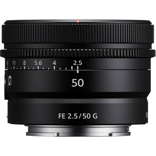 Sony FE 50mm f/2.5 G Lens – compact standard prime delivering sharp detail, smooth background blur, and lightweight portability for everyday shooting.
