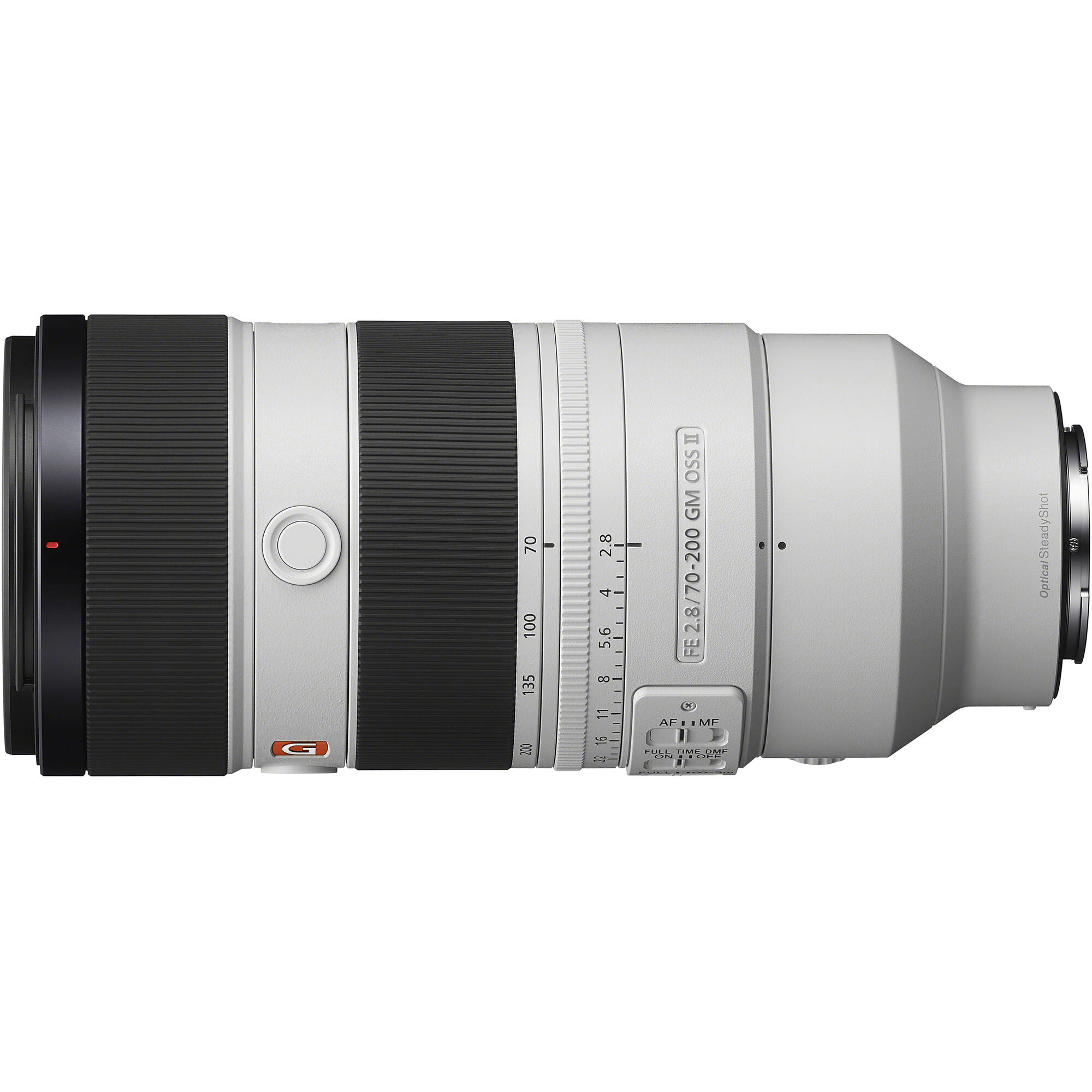 Camera lens with brand logo on a white background