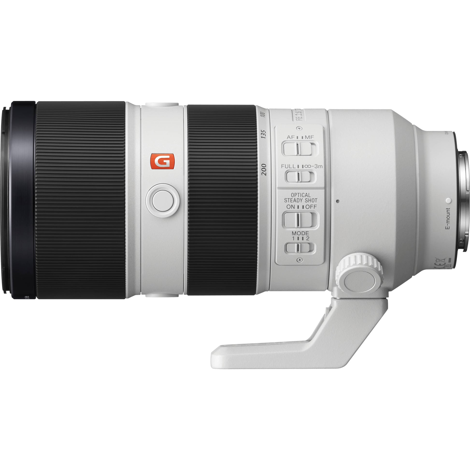 Camera lens with brand logo on a white background