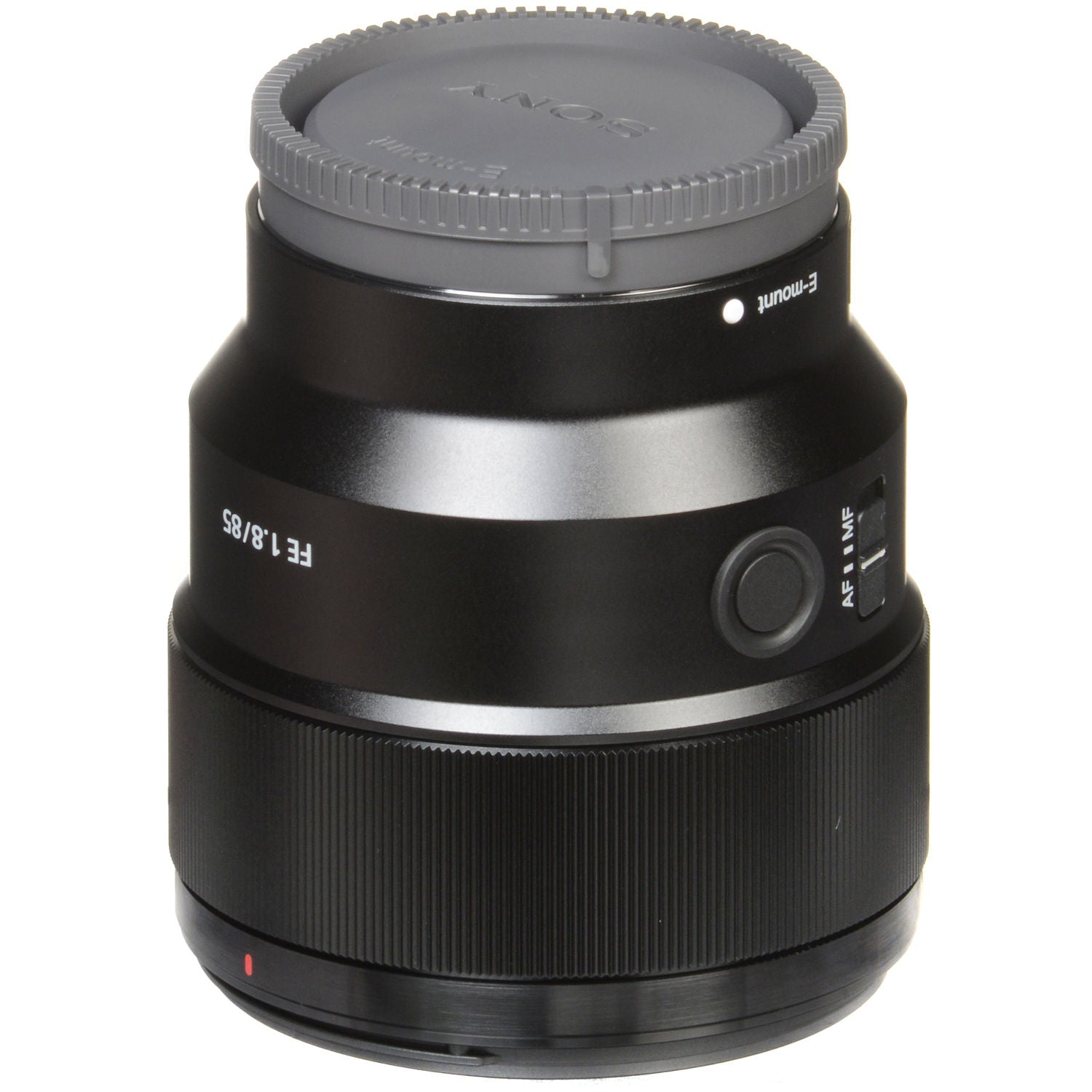 Camera lens with gray cap on a white background