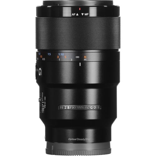 Sony FE 90mm f/2.8 Macro G OSS Lens – precision macro lens with 1:1 magnification, built-in Optical SteadyShot, and outstanding sharpness for close-up and portrait work.