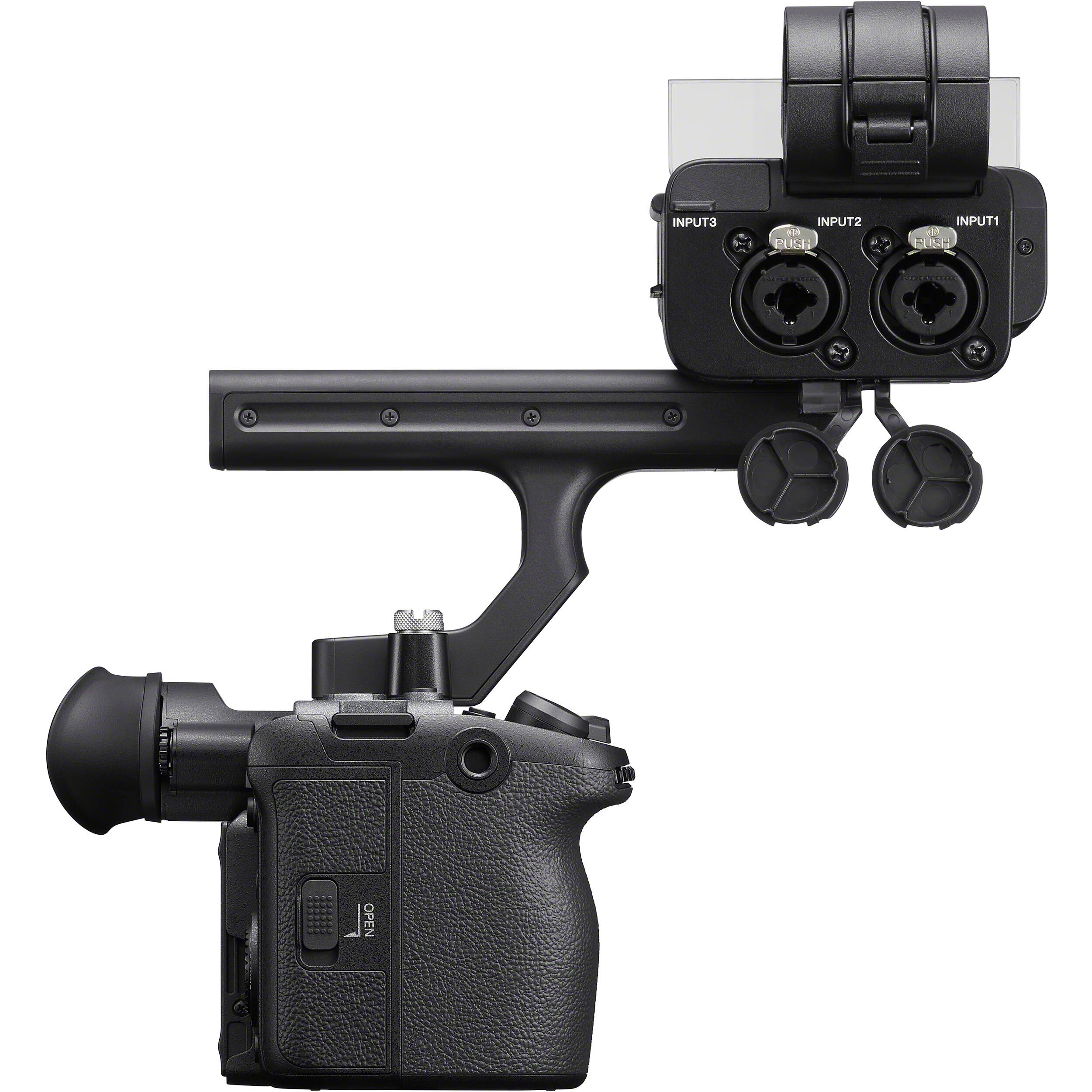Sony FX2 full-frame cinema camera with XLR Handle, 10.2MP sensor, 4K 120fps, 16-bit RAW, dual XLR inputs for professional filmmaking.