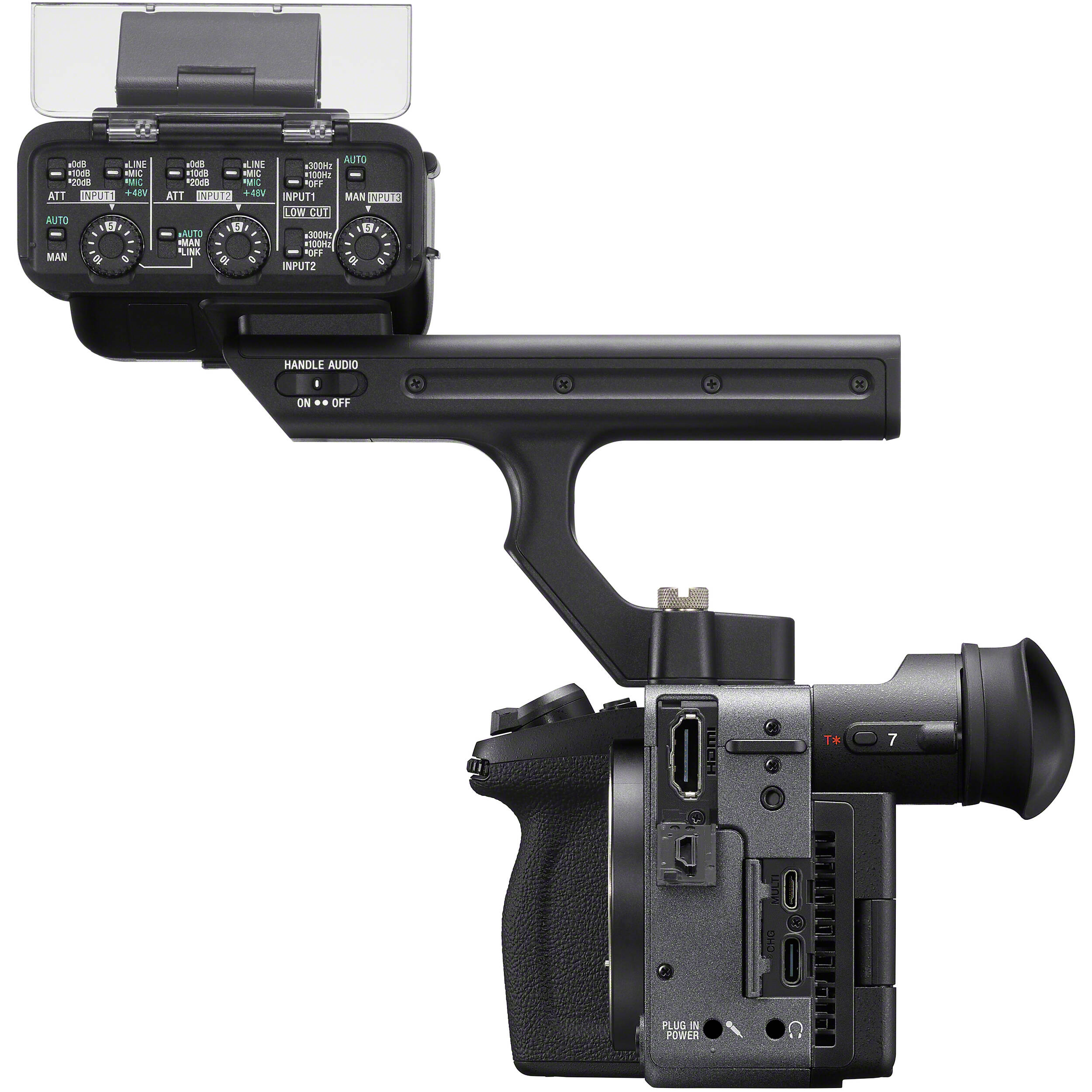 Sony FX2 full-frame cinema camera with XLR Handle, 10.2MP sensor, 4K 120fps, 16-bit RAW, dual XLR inputs for professional filmmaking.