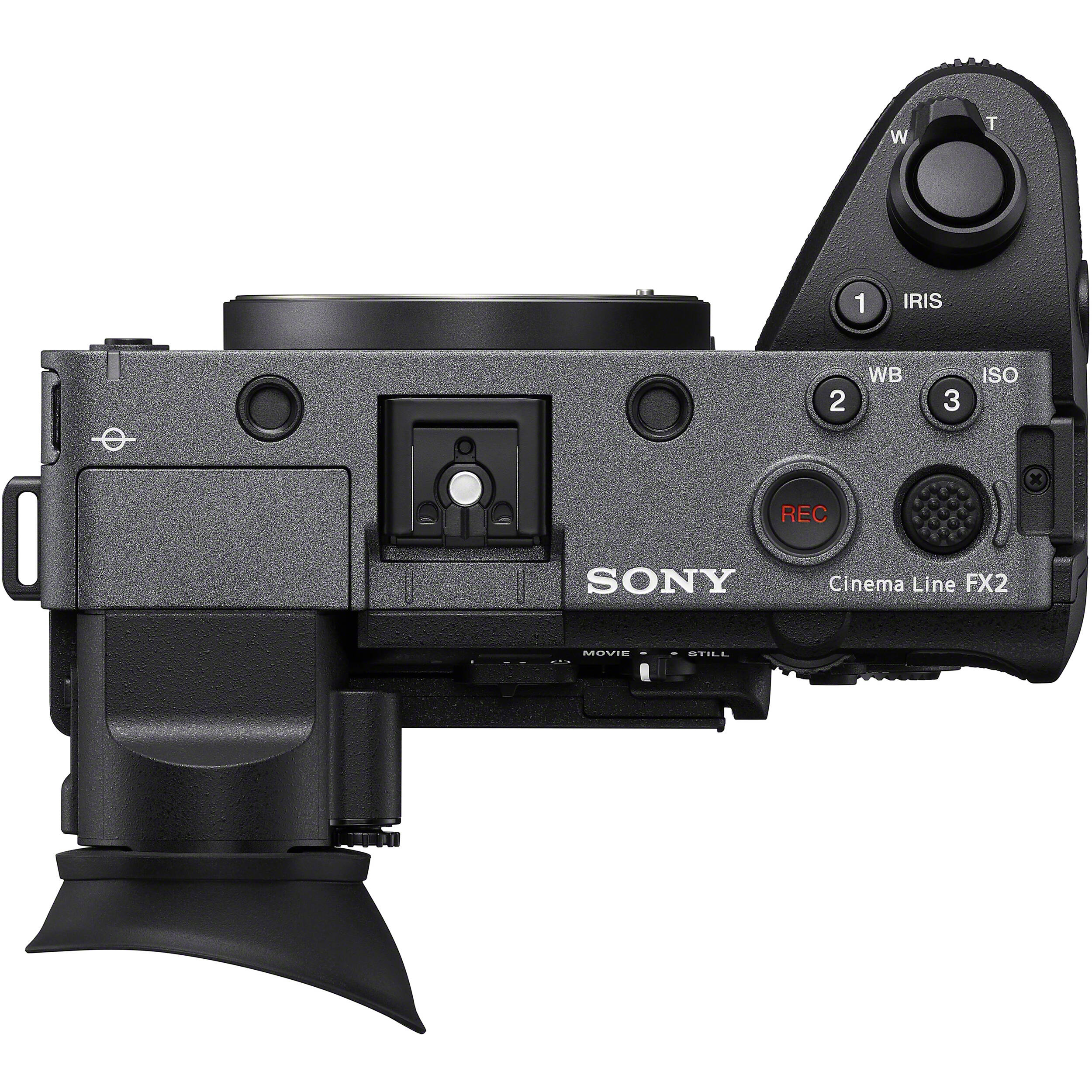 Sony FX2 full-frame cinema camera, 10.2MP sensor, 4K 120fps, 16-bit RAW output, compact and modular design for professional filmmaking.