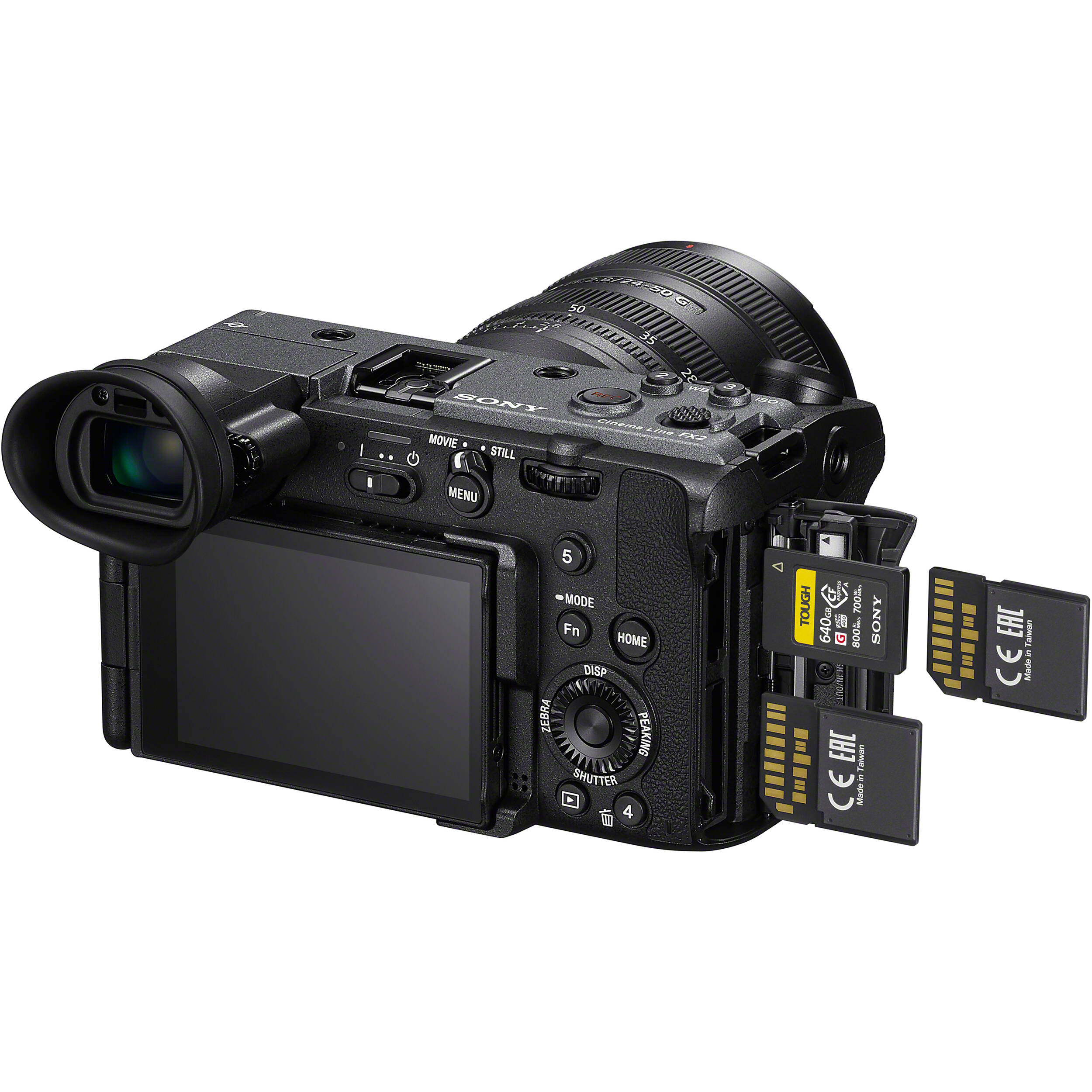 Sony FX2 full-frame cinema camera with XLR Handle, 10.2MP sensor, 4K 120fps, 16-bit RAW, dual XLR inputs for professional filmmaking.