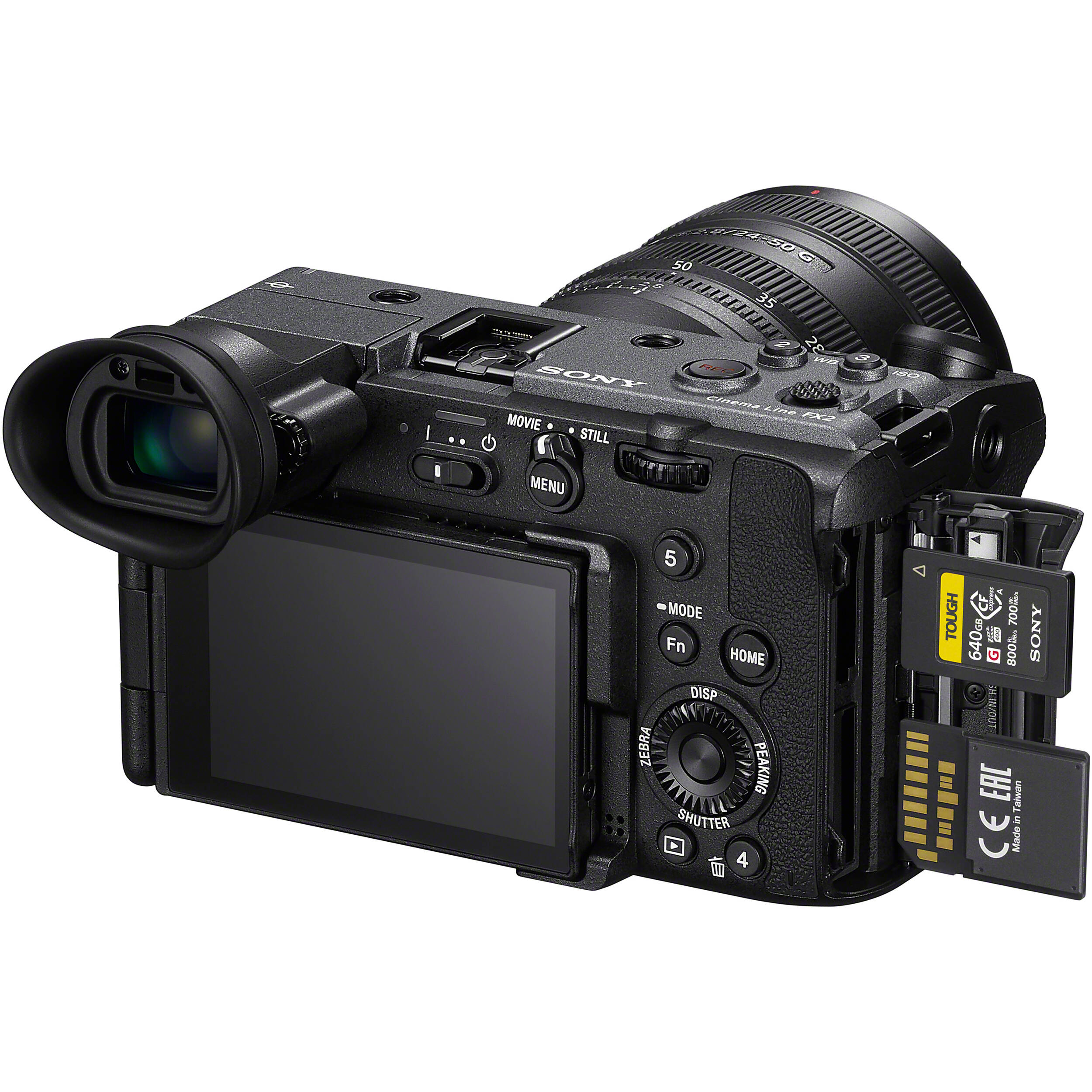 Sony FX2 full-frame cinema camera, 10.2MP sensor, 4K 120fps, 16-bit RAW output, compact and modular design for professional filmmaking.