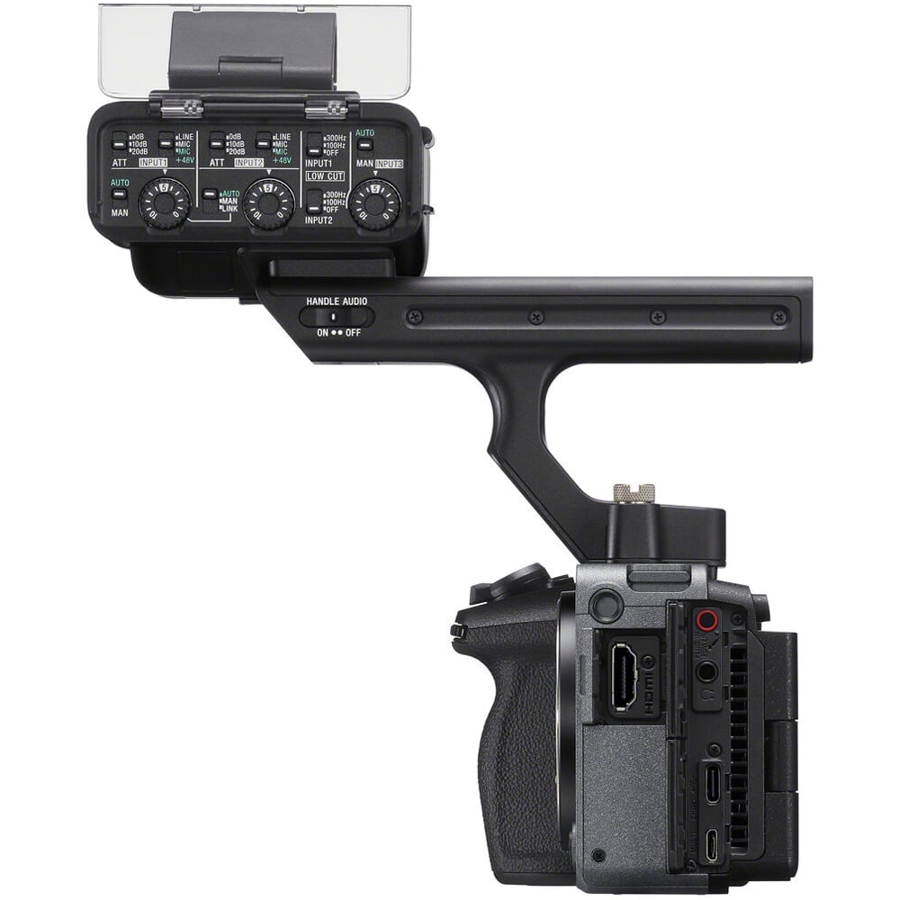 Sony FX30 Cinema Camera with Handle – compact Super 35 cinema camera featuring 4K recording, advanced autofocus, and detachable top handle for pro video production.