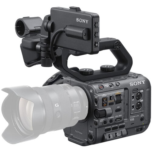 Sony FX6 full-frame cinema camera, 10.2MP sensor, 4K 120fps, 16-bit RAW output, modular design for professional filmmaking.
