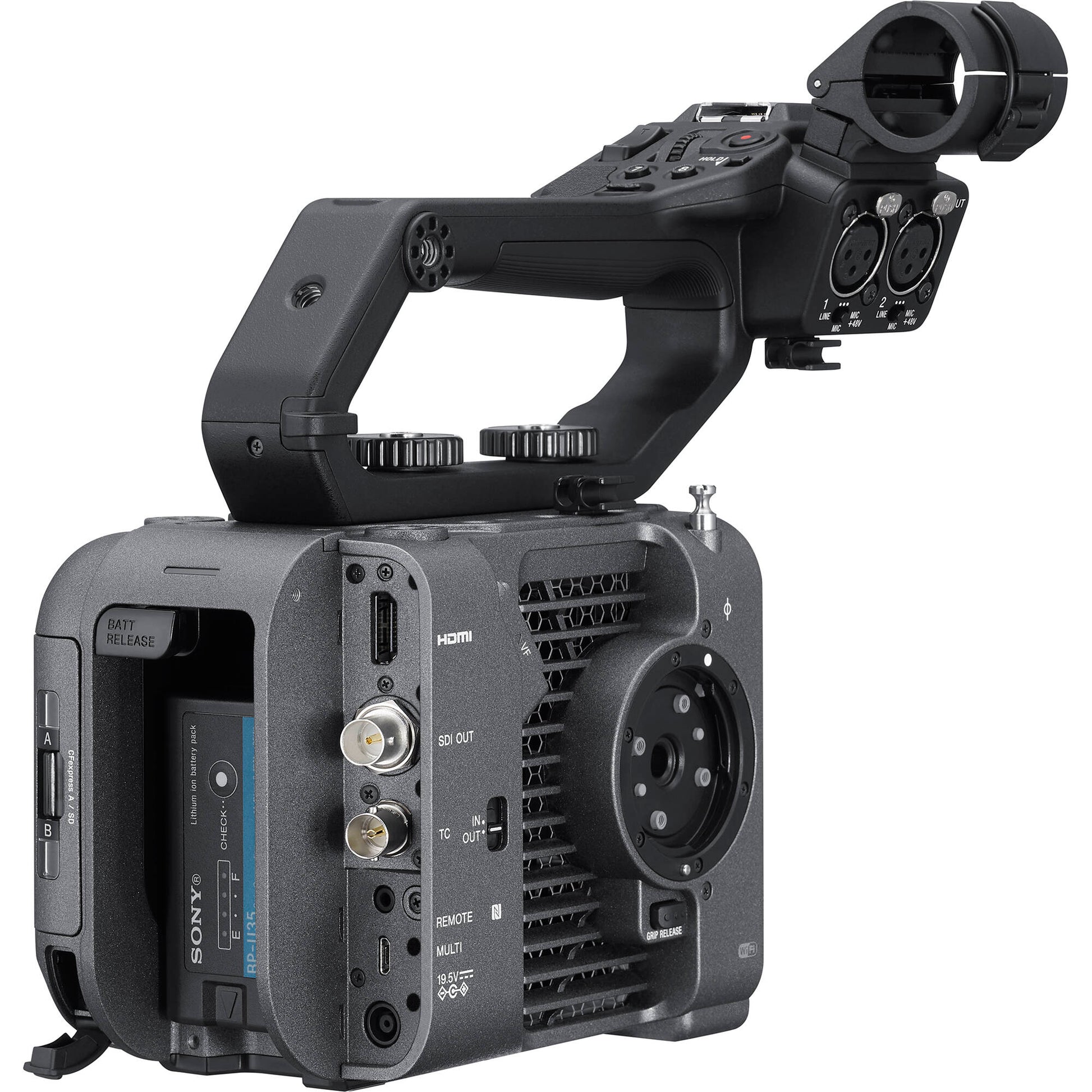 Sony FX6 full-frame cinema camera, 10.2MP sensor, 4K 120fps, 16-bit RAW output, modular design for professional filmmaking.