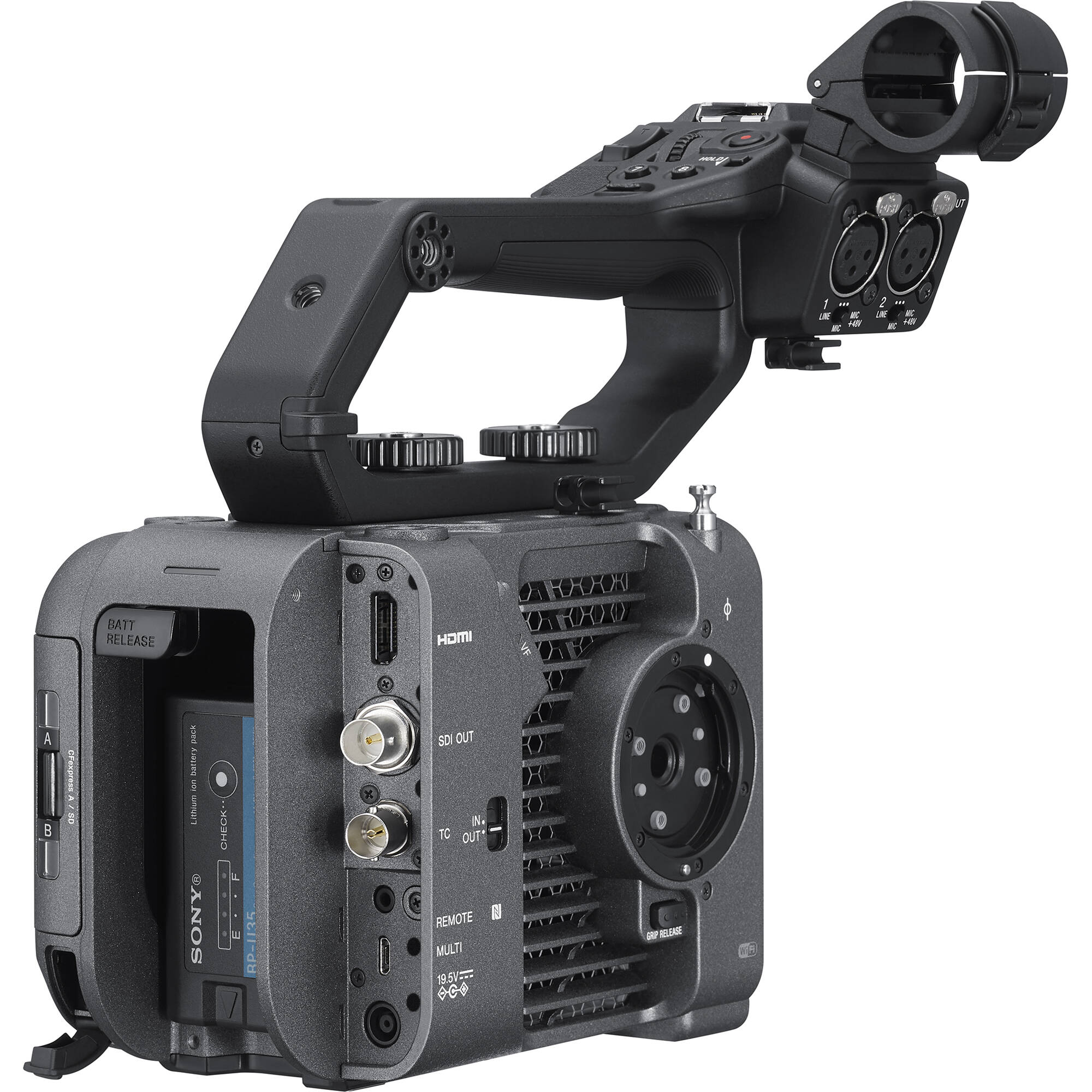 Sony FX6 full-frame cinema camera, 10.2MP sensor, 4K 120fps, 16-bit RAW output, modular design for professional filmmaking.