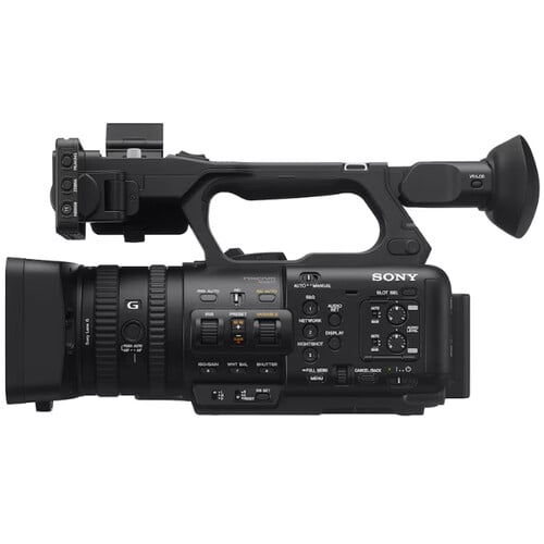Sony HXR-NX800 4K professional camcorder, 1.0-type Exmor R CMOS sensor, 12x optical zoom, dual XLR inputs, compact design.