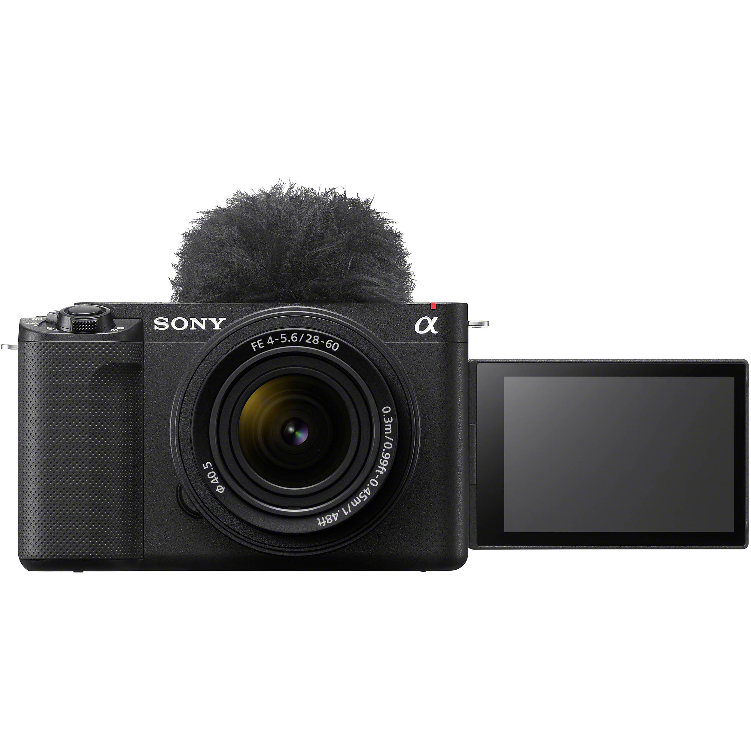 Sony ZV-E1 mirrorless digital camera bundle with 28-60mm F4-5.6 zoom lens in black, featuring 12.1MP full-frame Exmor R CMOS sensor, BIONZ XR processor, 5-axis SteadyShot image stabilization, UHD 4K 120p and Full HD 240p video, ISO 80-102400 expandable to 409600, and fully articulating 3-inch touchscreen.