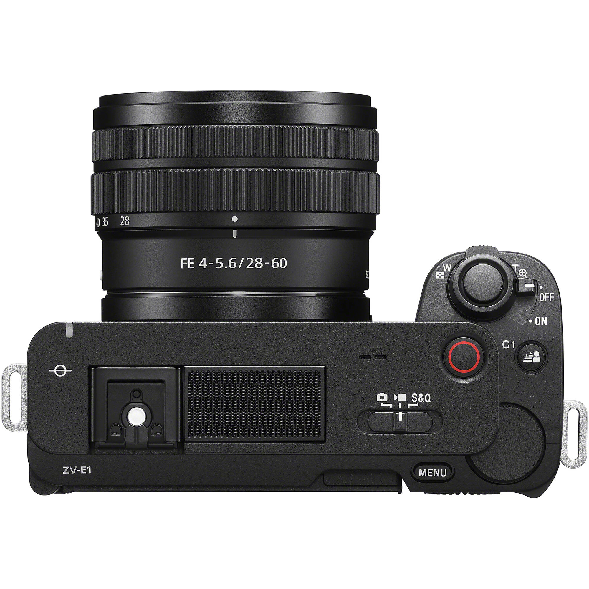 Sony ZV-E1 mirrorless digital camera bundle with 28-60mm F4-5.6 zoom lens in black, featuring 12.1MP full-frame Exmor R CMOS sensor, BIONZ XR processor, 5-axis SteadyShot image stabilization, UHD 4K 120p and Full HD 240p video, ISO 80-102400 expandable to 409600, and fully articulating 3-inch touchscreen.