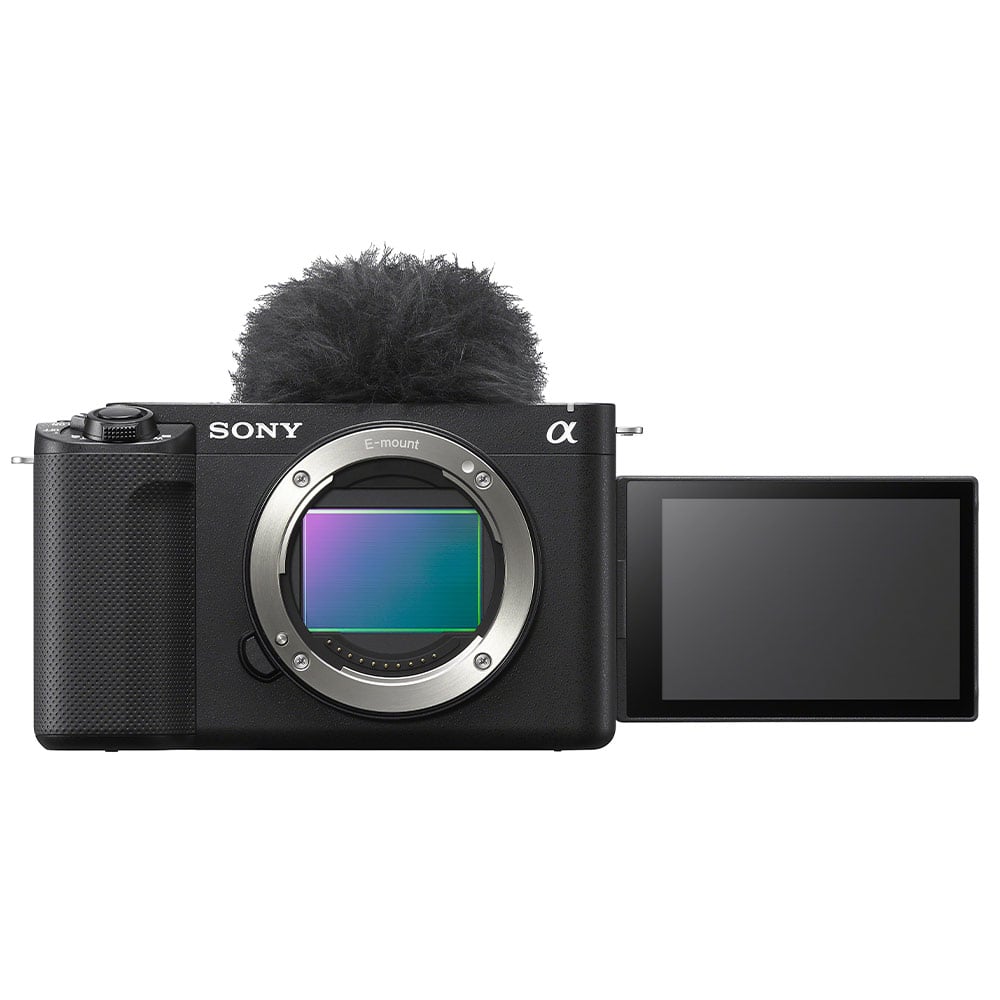 Sony ZV-E1 mirrorless digital camera with 12.1MP full-frame Exmor R CMOS sensor, E-mount, 5-axis sensor-shift image stabilization, UHD 4K 120p and Full HD 240p video recording, ISO 80-102400 extended to 409600, 3-inch fully articulating touchscreen, internal 10-bit 4:2:2 recording, and AI-assisted autofocus.