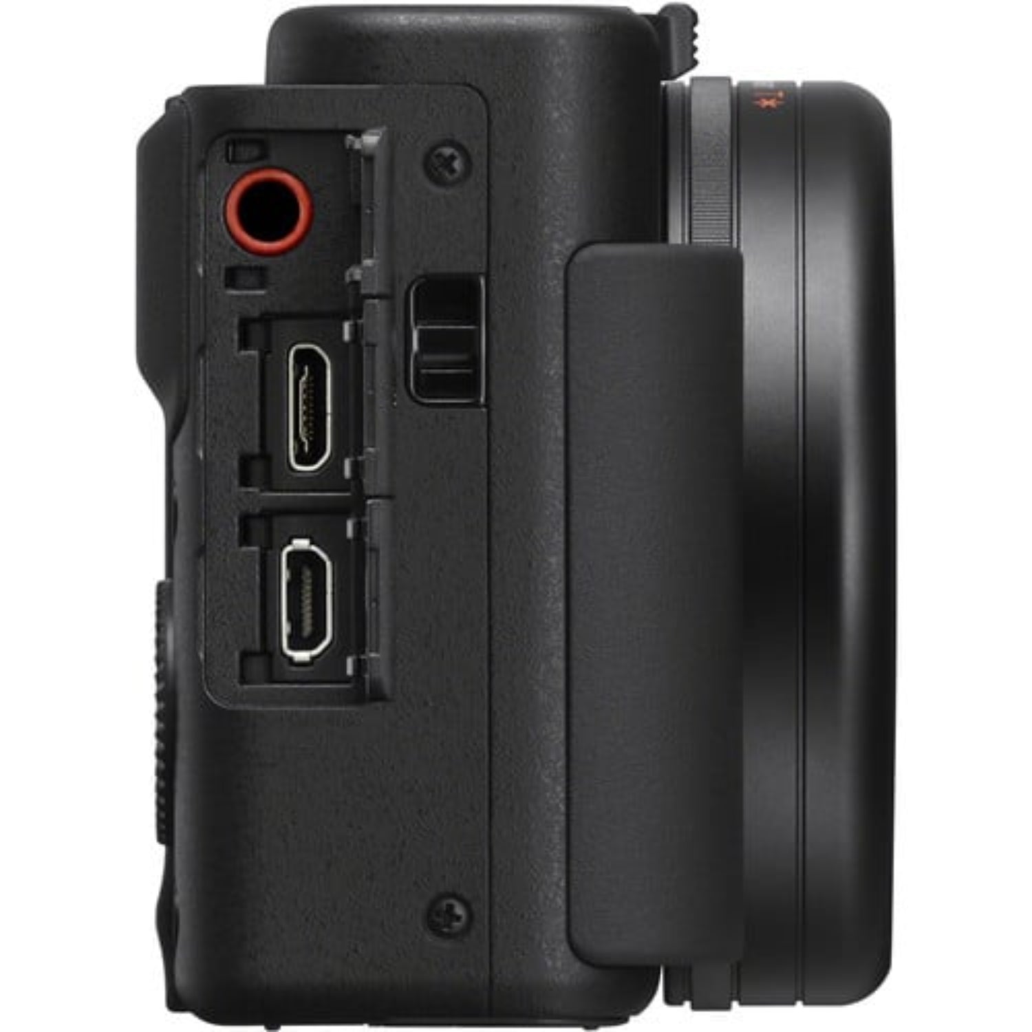 Sony ZV-1 has everything you need to get vlogging. Features a vari-angle touch screen, selfie grip, recording lamp and quality built-in mic with a windscreen.