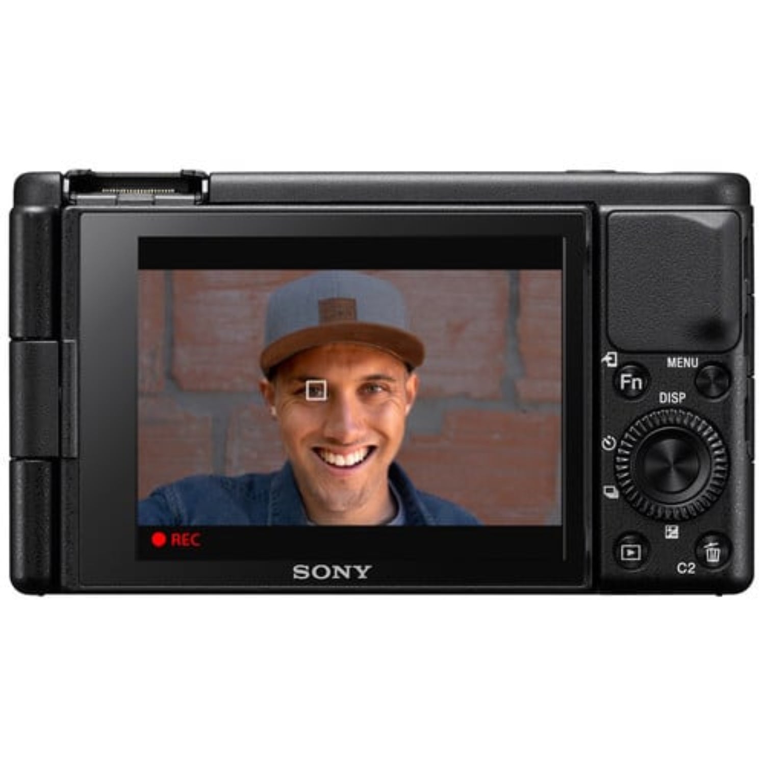 Sony ZV-1 has everything you need to get vlogging. Features a vari-angle touch screen, selfie grip, recording lamp and quality built-in mic with a windscreen.