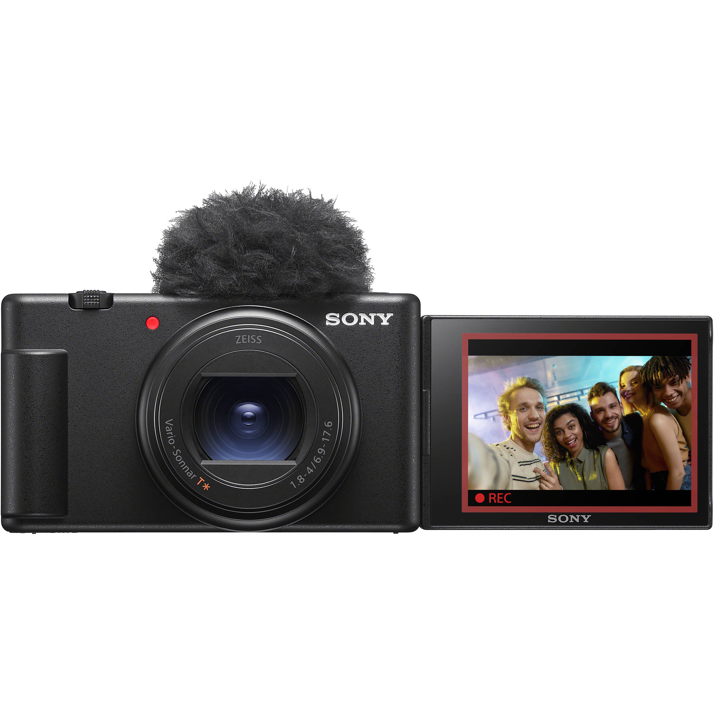 Sony ZV-1 II compact digital vlogging camera with flip-out screen, wide-angle zoom lens, and built-in directional microphone.