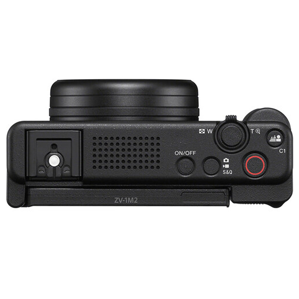 Sony ZV-1 II compact digital vlogging camera with flip-out screen, wide-angle zoom lens, and built-in directional microphone.