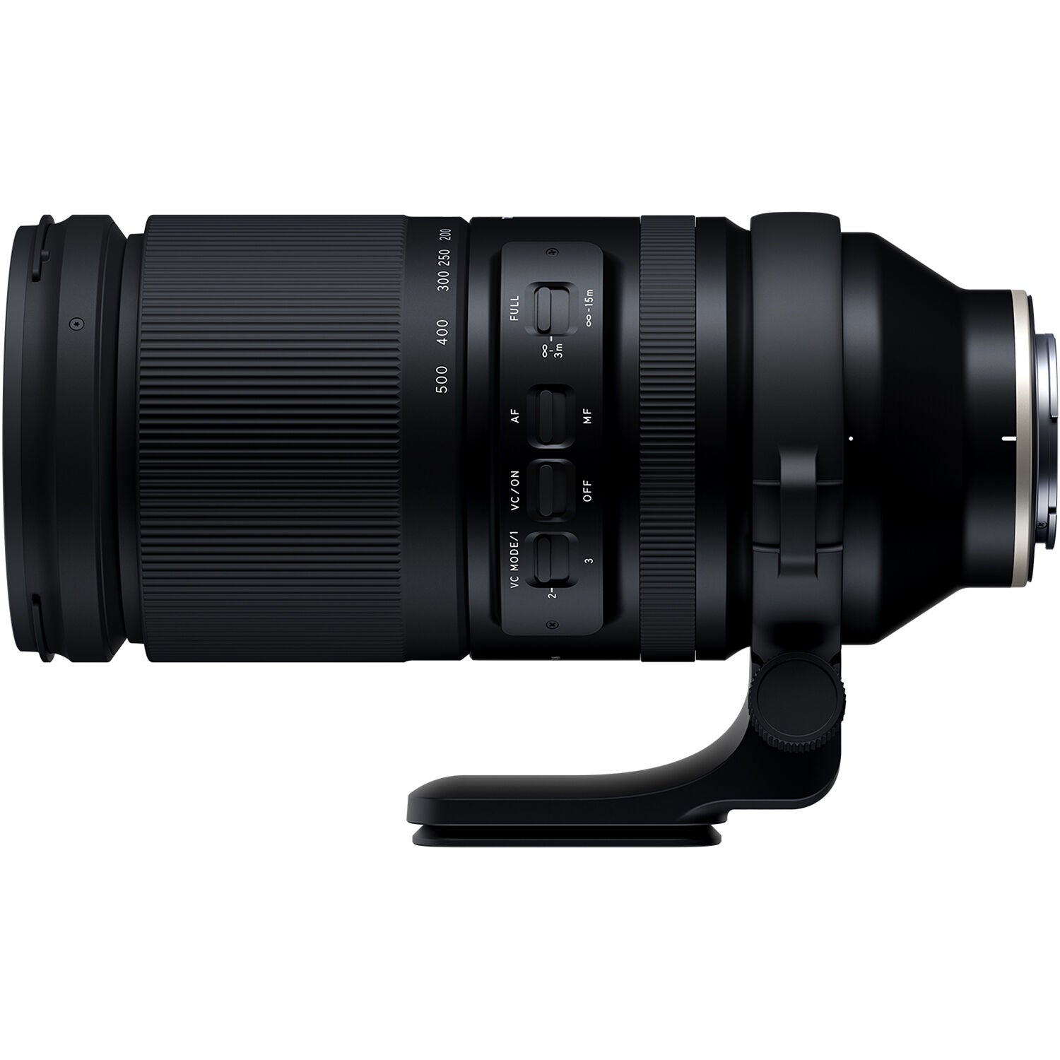 Camera lens with focus and zoom controls on a white background