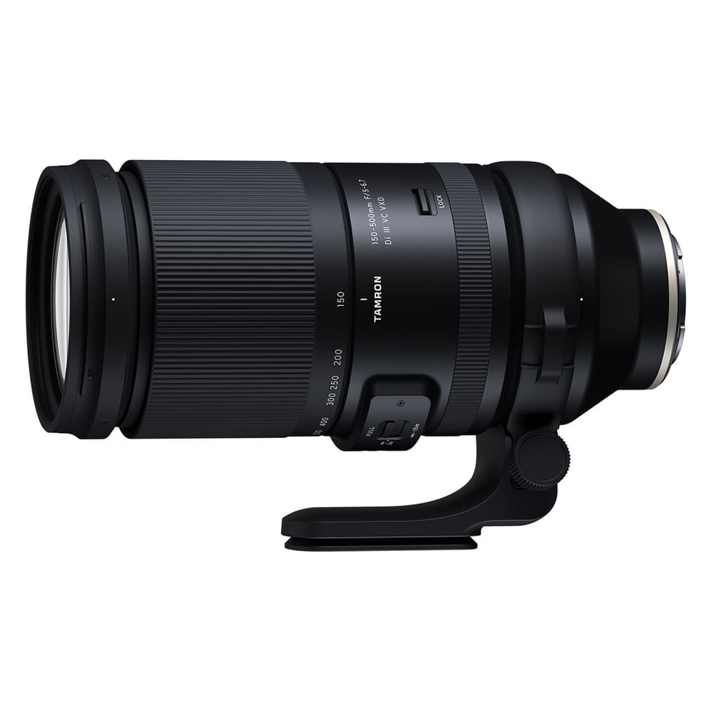 Camera lens with Tamron branding on a white background