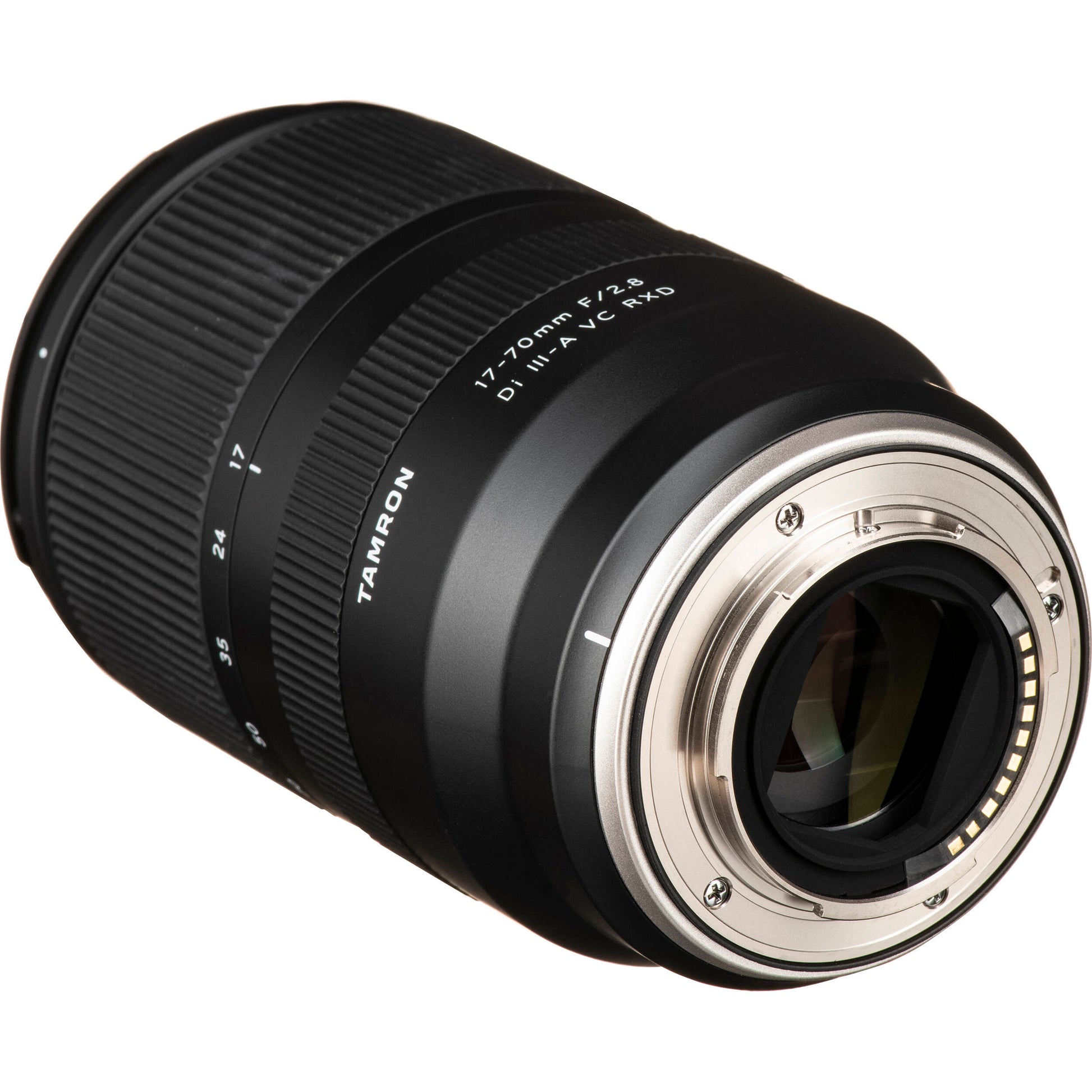 Camera lens with 'Tamron' branding on a white background