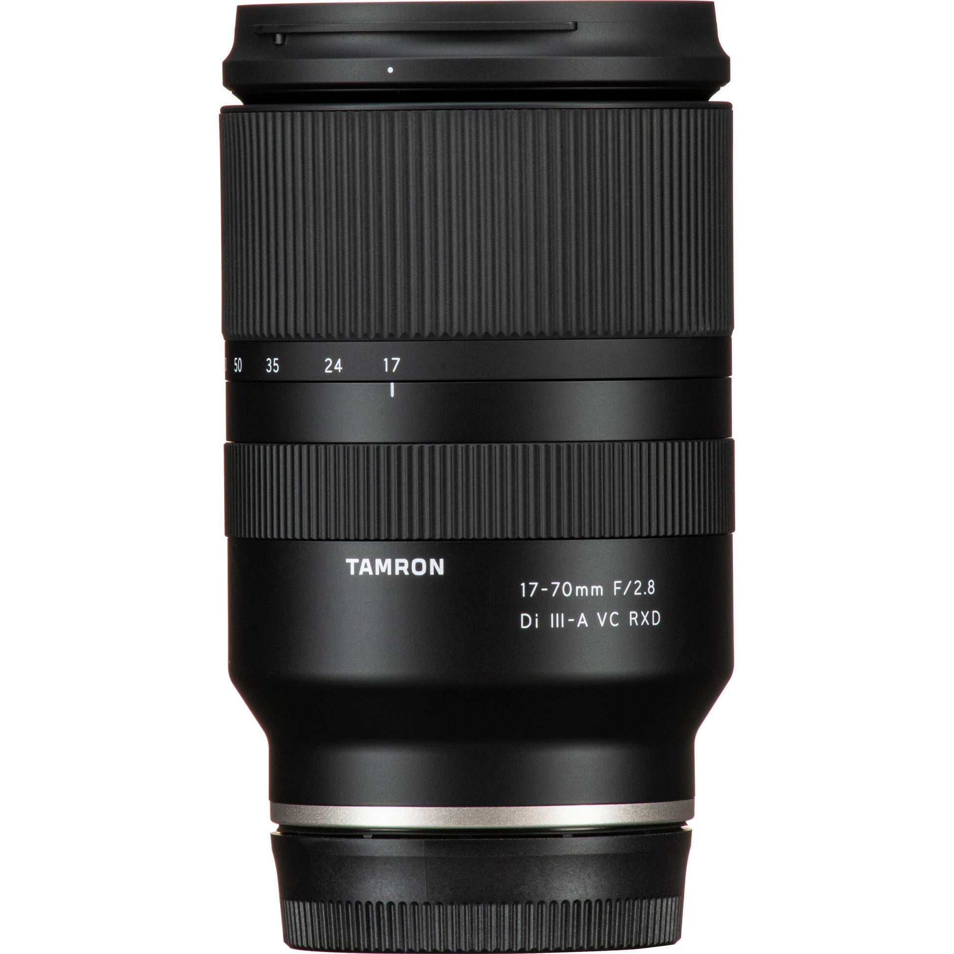 Black Tamron camera lens on a white background