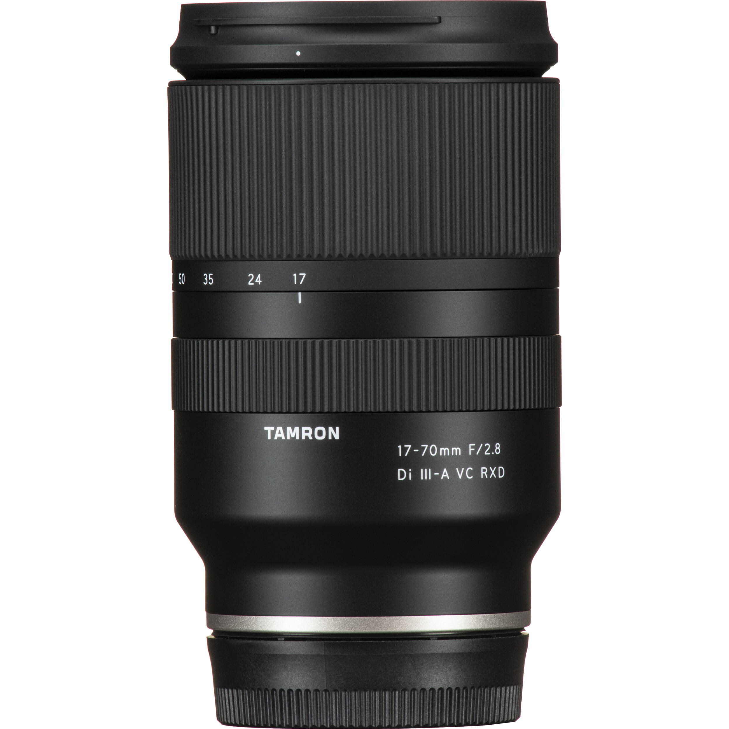 Black Tamron camera lens on a white background