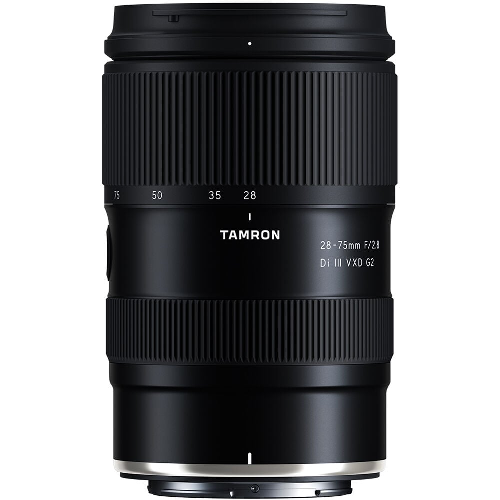 Black Tamron camera lens on a white background