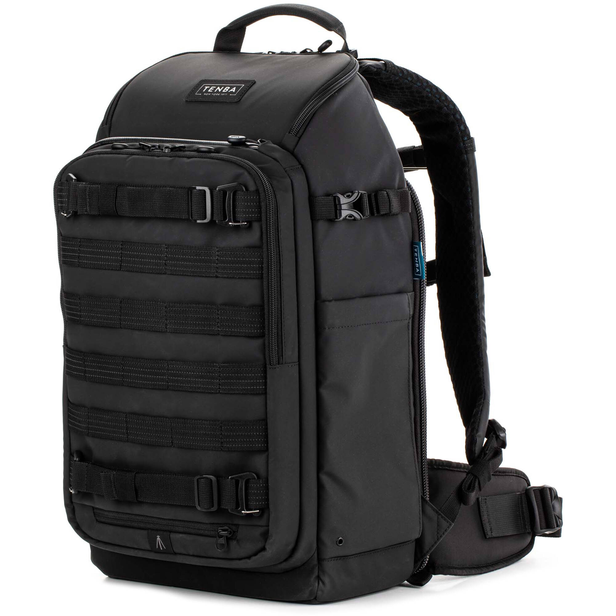 Tenba Axis V2 20L camera backpack with top, side, rear access, laptop/drones storage, MOLLE webbing, and comfy straps.