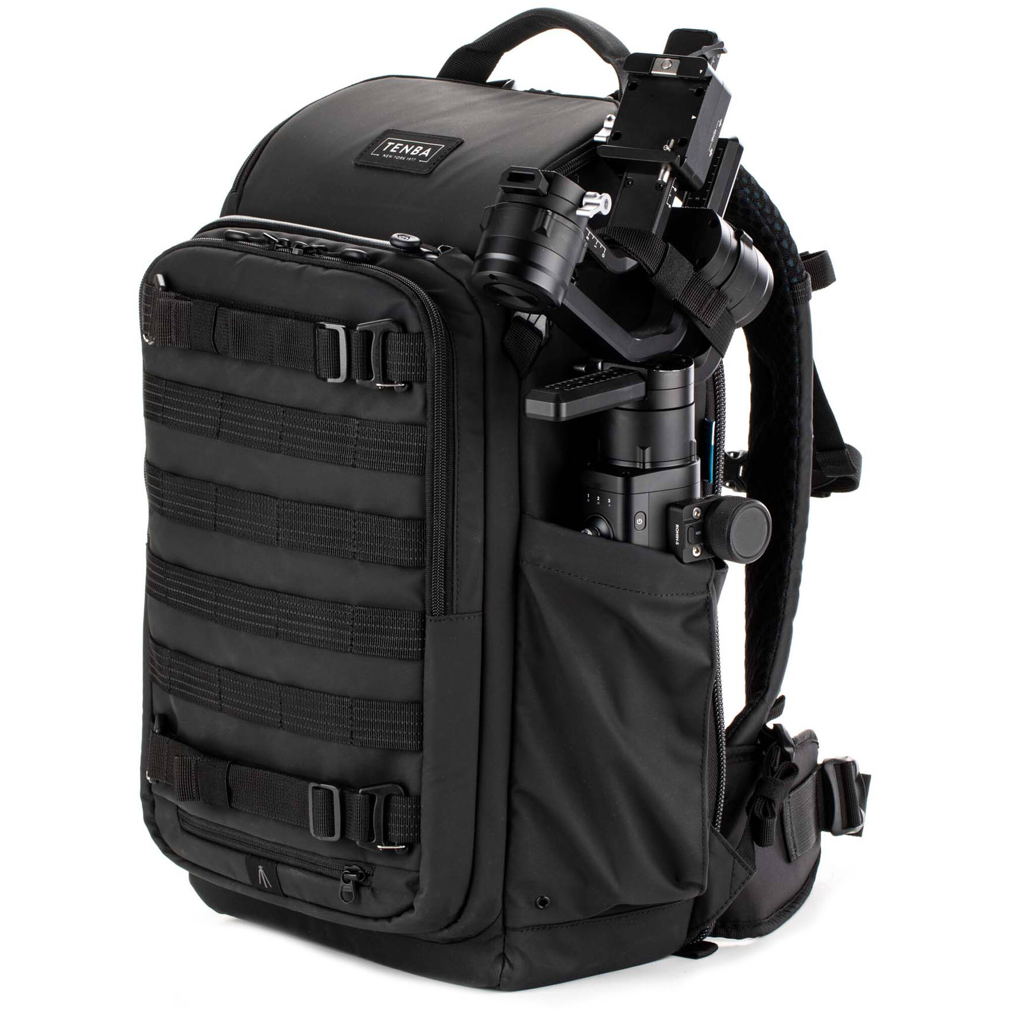 Tenba Axis V2 20L camera backpack with top, side, rear access, laptop/drones storage, MOLLE webbing, and comfy straps.
