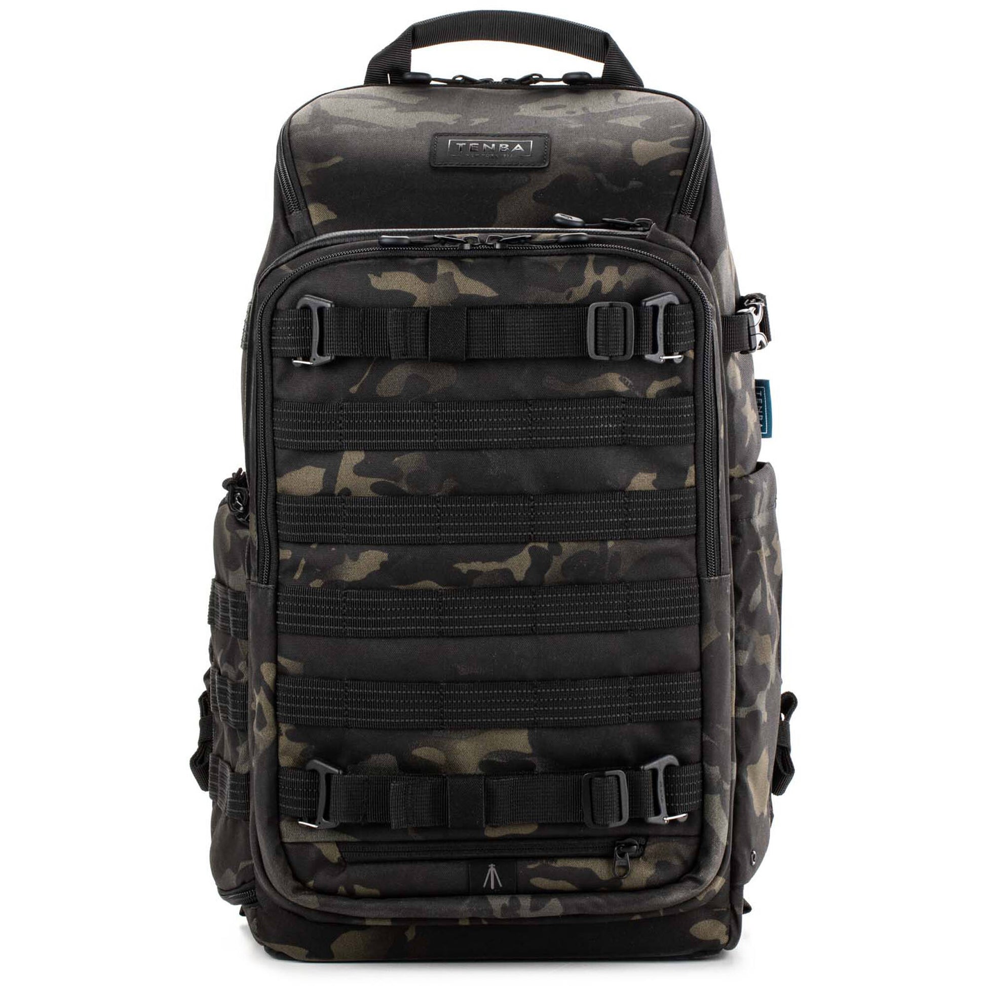 Tenba Axis V2 20L camera backpack with top, side, rear access, laptop/drones storage, MOLLE webbing, and comfy straps.