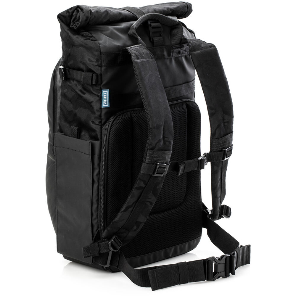 Tenba Fulton V2 16L Backpack in vintage style with rear camera access, rolltop, tripod support, and padded laptop sleeve.