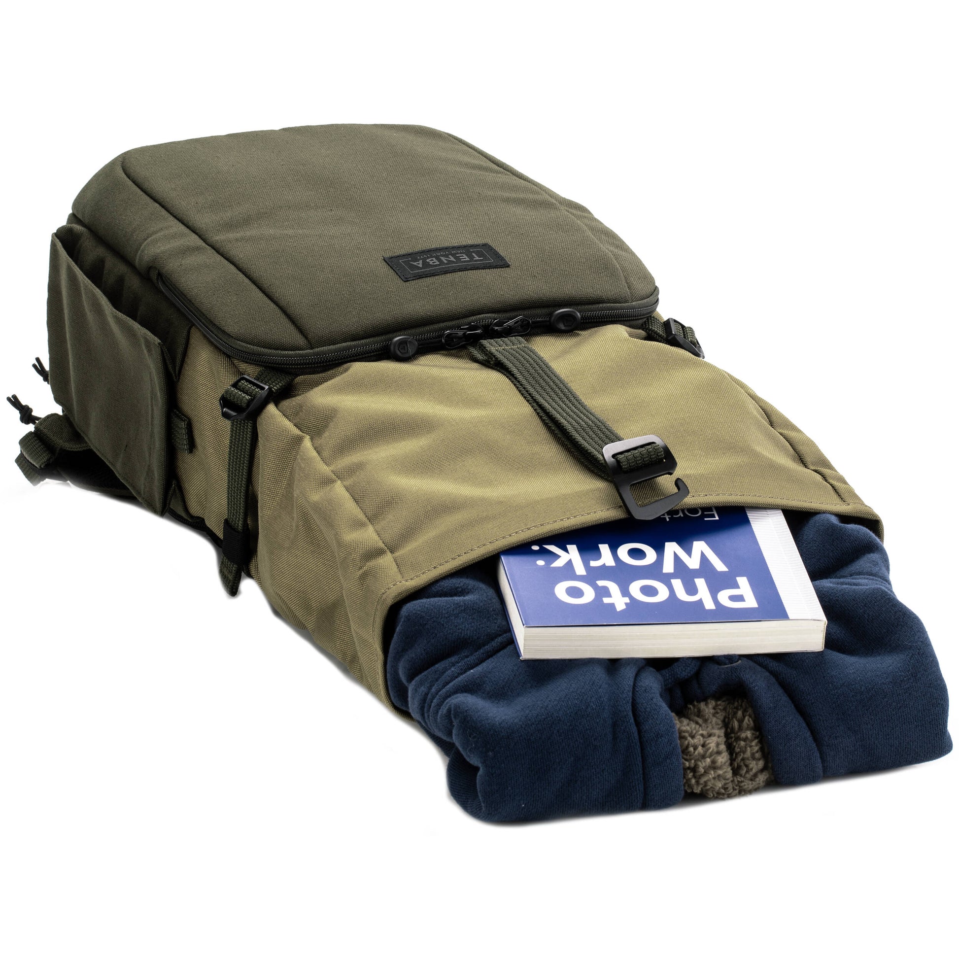 Tenba Fulton V2 16L Backpack in vintage style with rear camera access, rolltop, tripod support, and padded laptop sleeve.