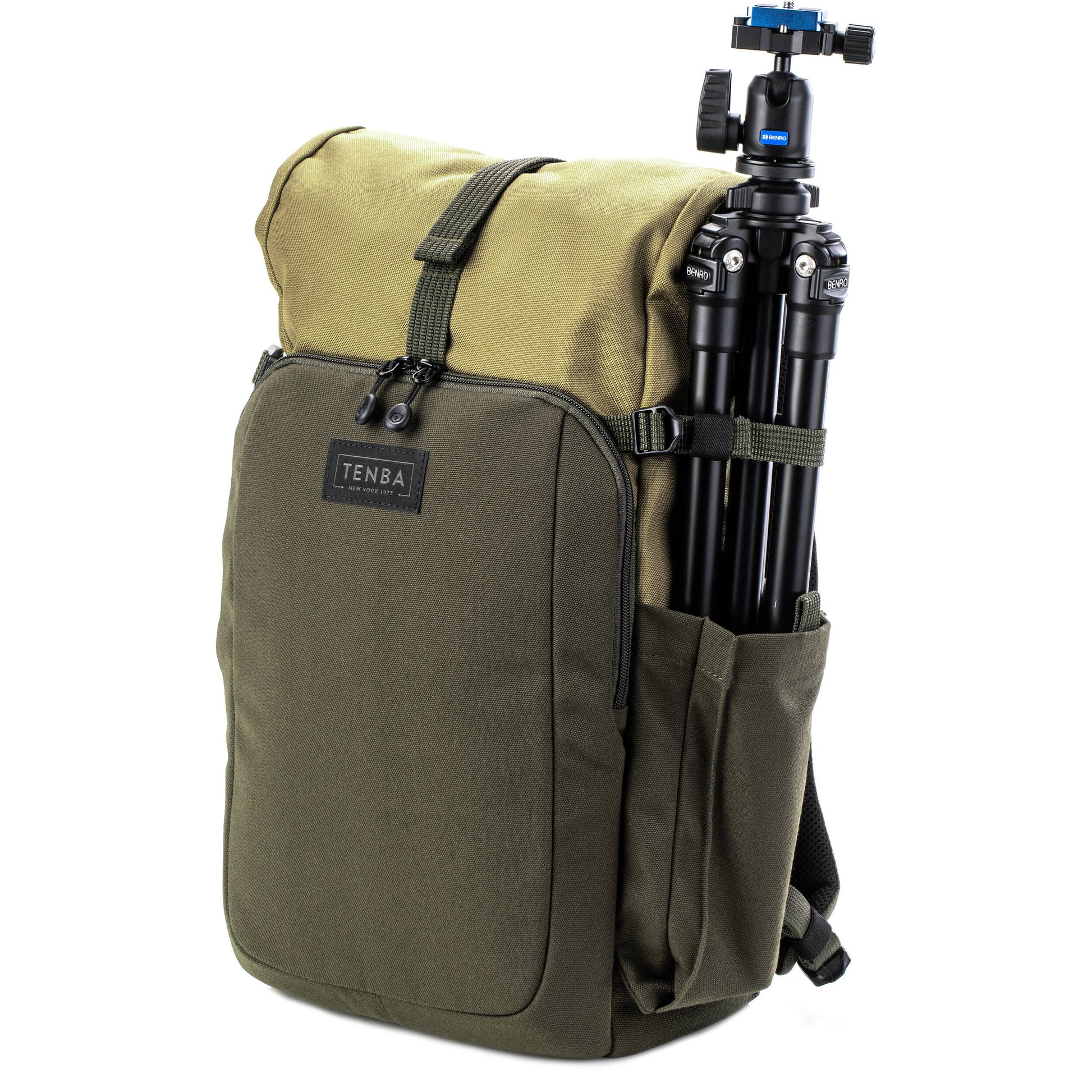 Tenba Fulton V2 16L Backpack in vintage style with rear camera access, rolltop, tripod support, and padded laptop sleeve.
