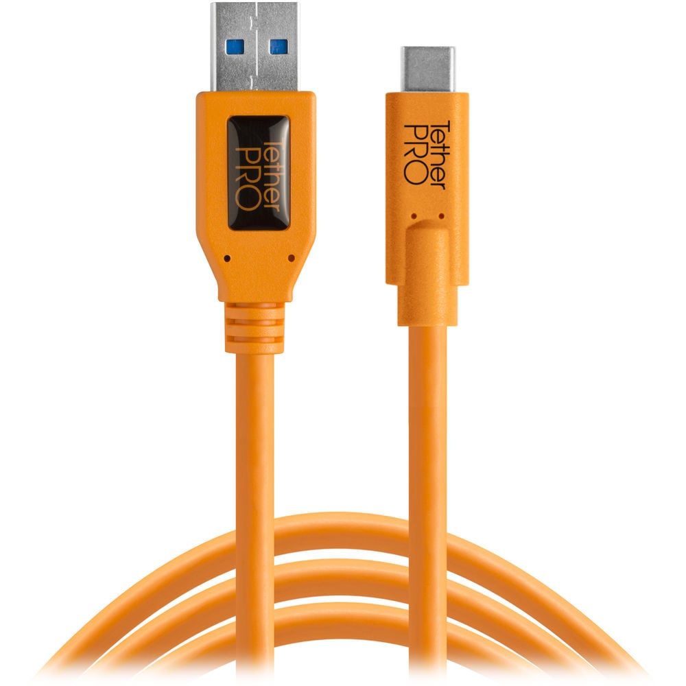 Tether Tools TetherPro 4.57 m orange USB Type-C to USB 3.0 cable for fast, reliable data transfer and tethered photography.