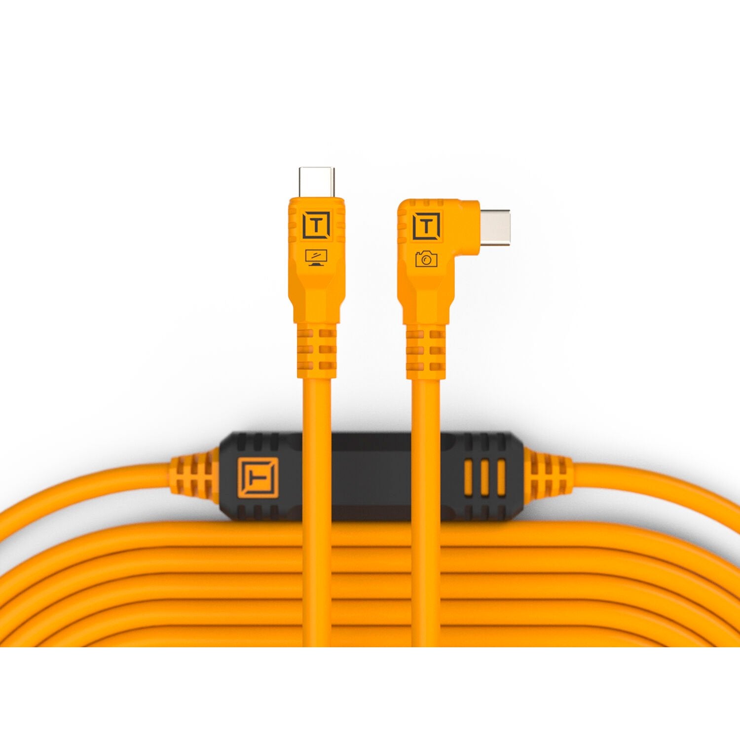 Tether Tools TetherPro USB Type-C Male to USB Type-C Male Cable (9.4m, Orange) – High-visibility cable designed for professional tethering, featuring reinforced connectors, dual TetherBoost amplifiers, and weather-resistant housing for stable data transfer.