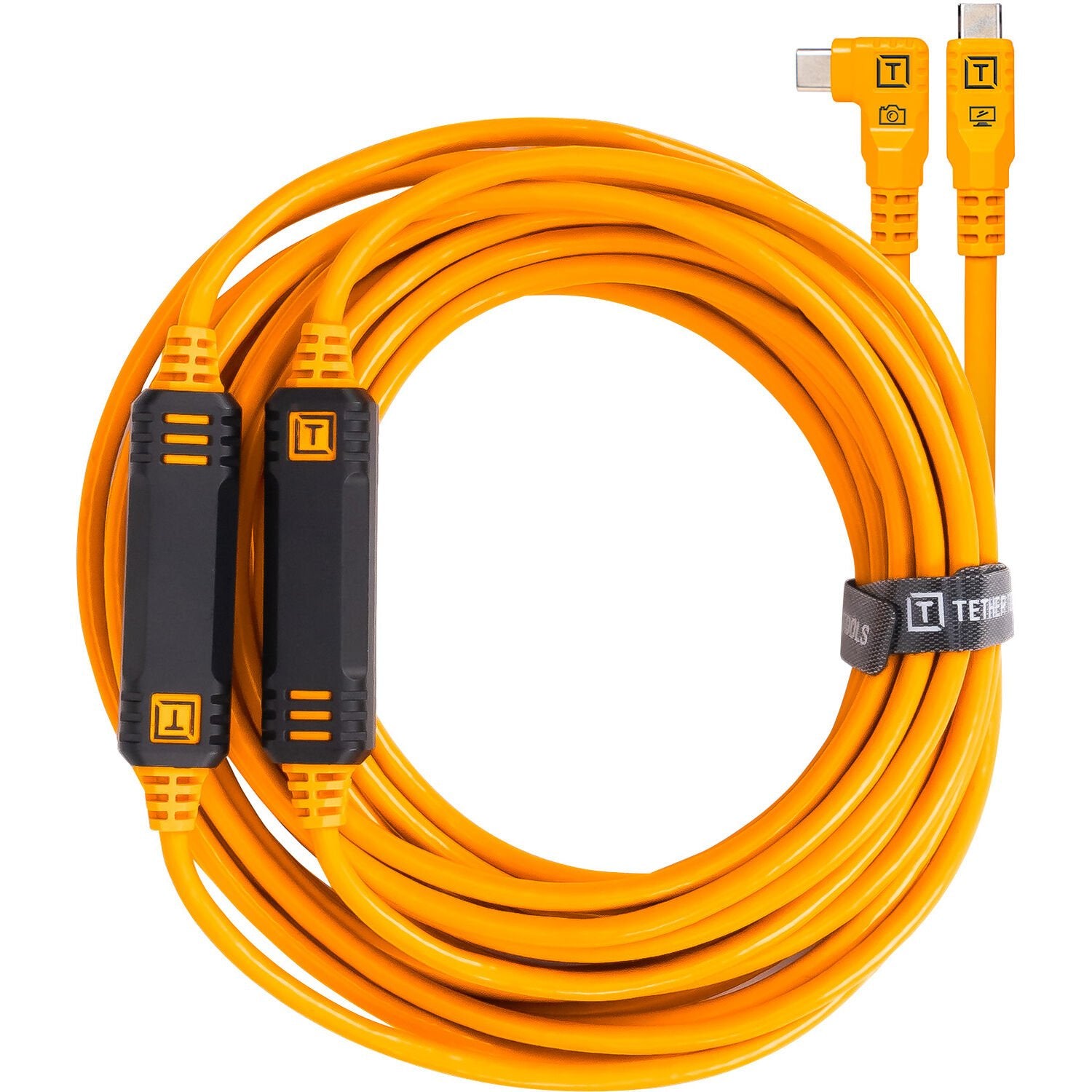 Tether Tools TetherPro USB Type-C Male to USB Type-C Male Cable (9.4m, Orange) – High-visibility cable designed for professional tethering, featuring reinforced connectors, dual TetherBoost amplifiers, and weather-resistant housing for stable data transfer.