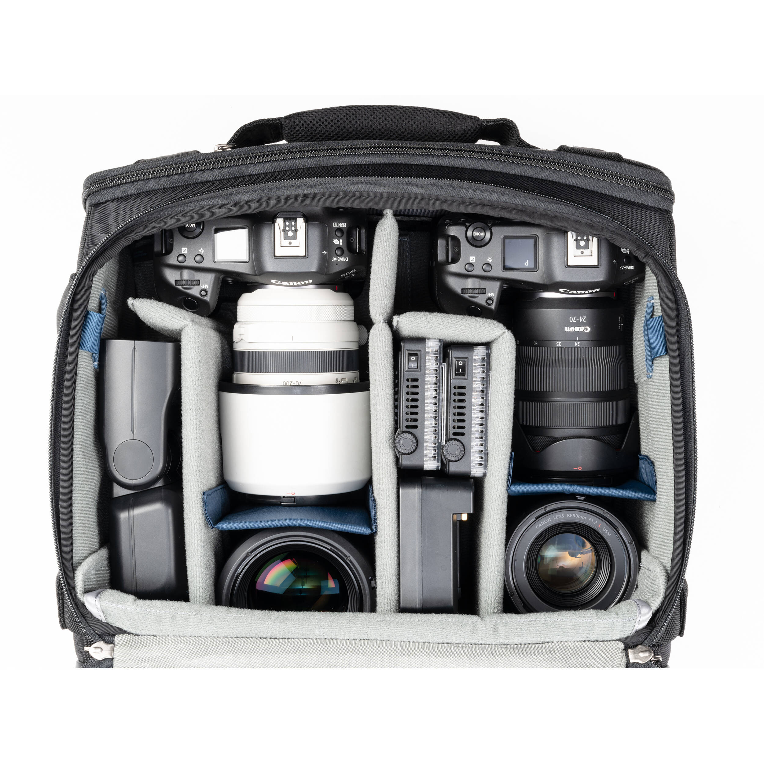 Think Tank Airport Navigator V2 rolling camera bag with laptop compartment and adjustable dividers.