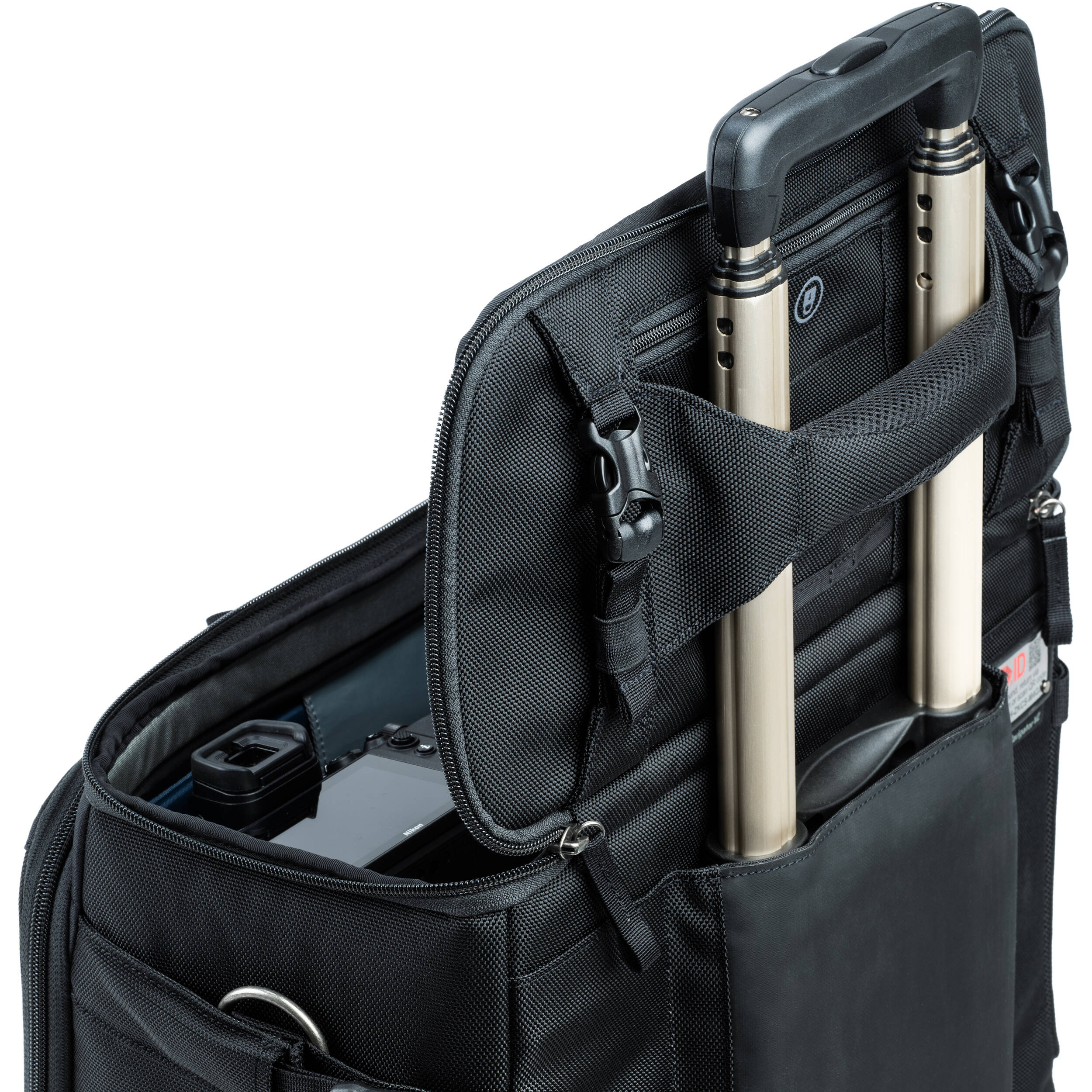 Think Tank Airport Navigator V2 rolling camera bag with laptop compartment and adjustable dividers.