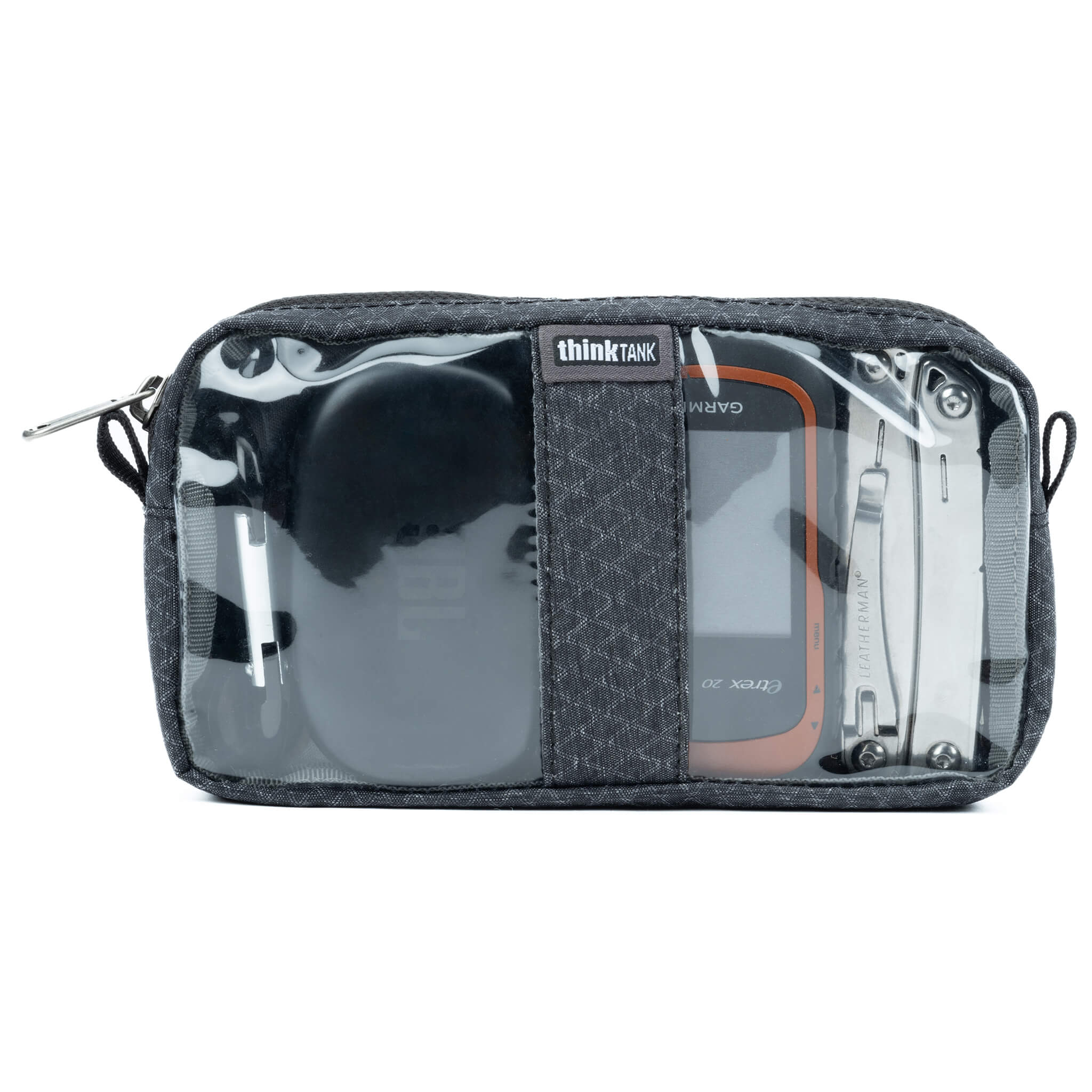 Think Tank Cable Management clear pouch for organising cables with easy visibility.