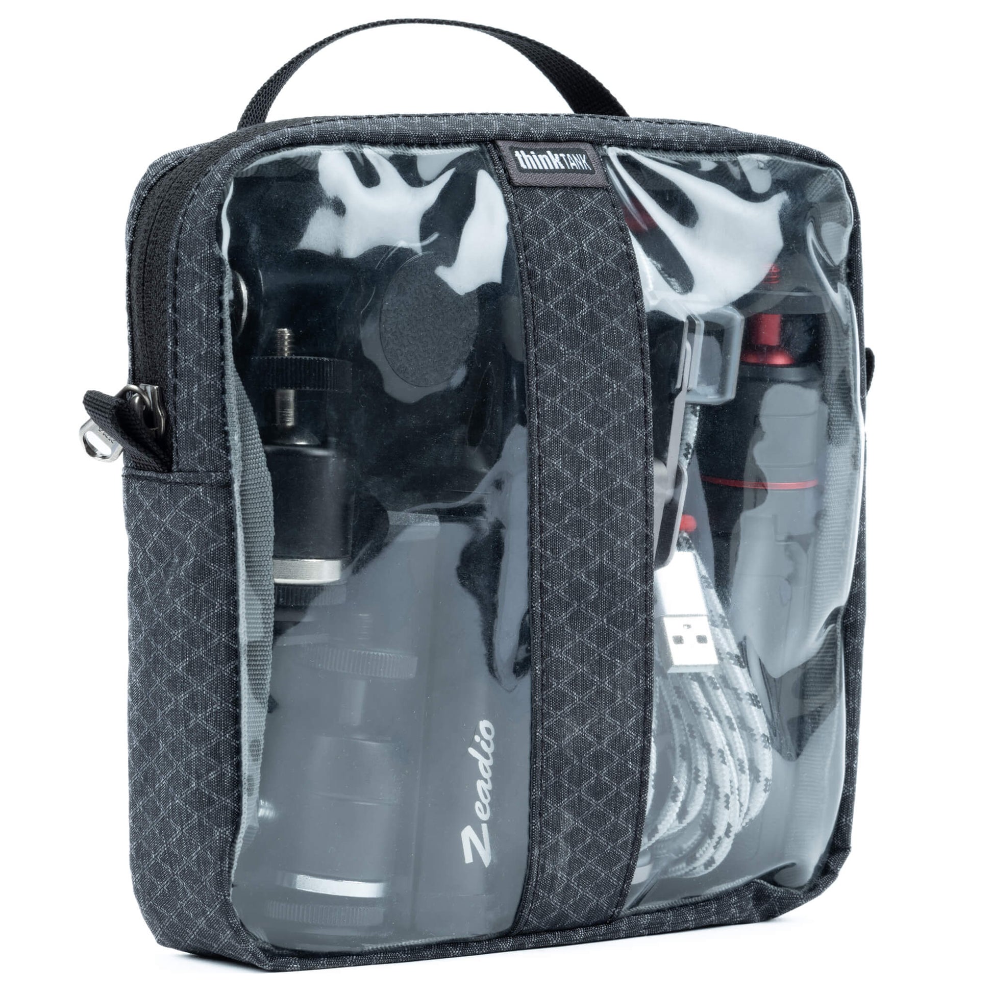 Think Tank Cable Management clear pouch for organising cables with easy visibility.