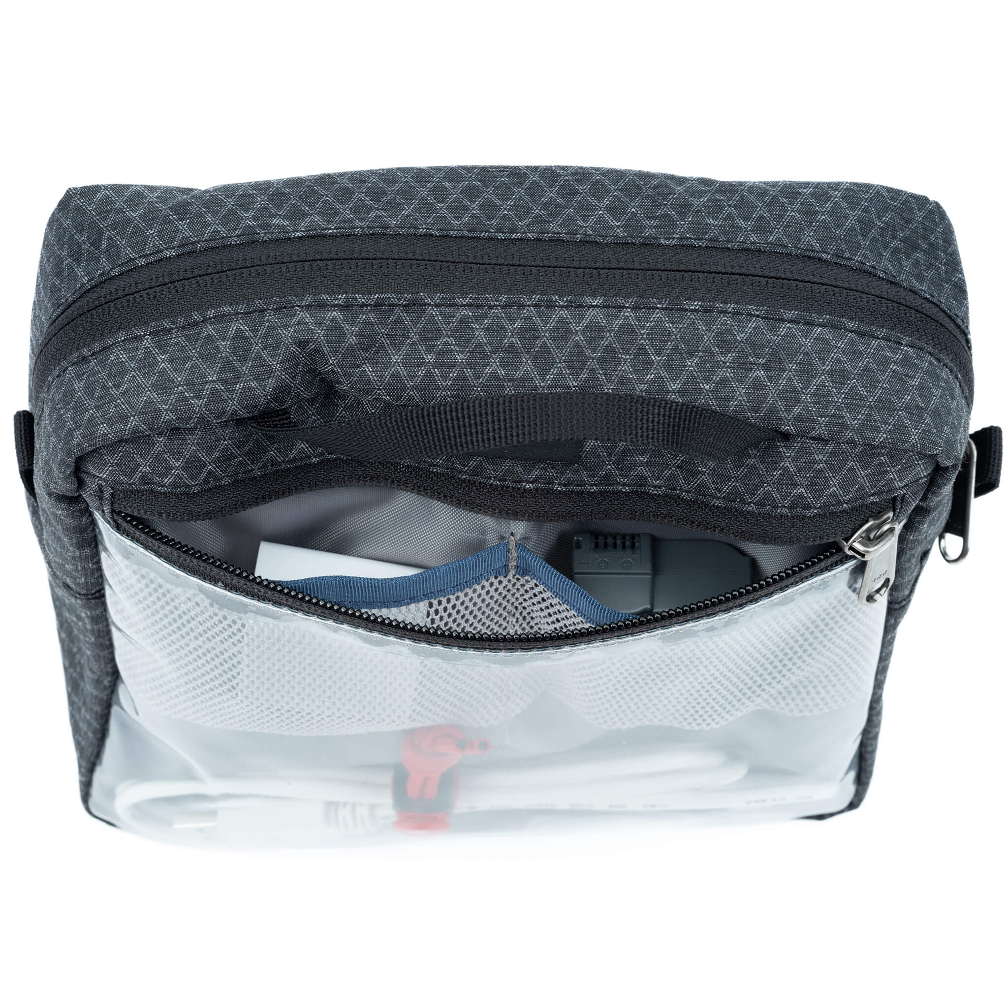 Think Tank Cable Management clear pouch for organising cables with easy visibility.