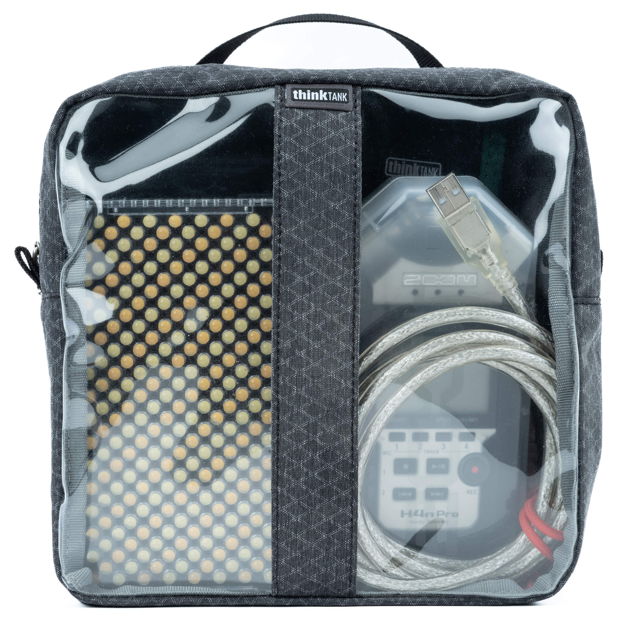 Think Tank Cable Management clear pouch for organising cables with easy visibility.