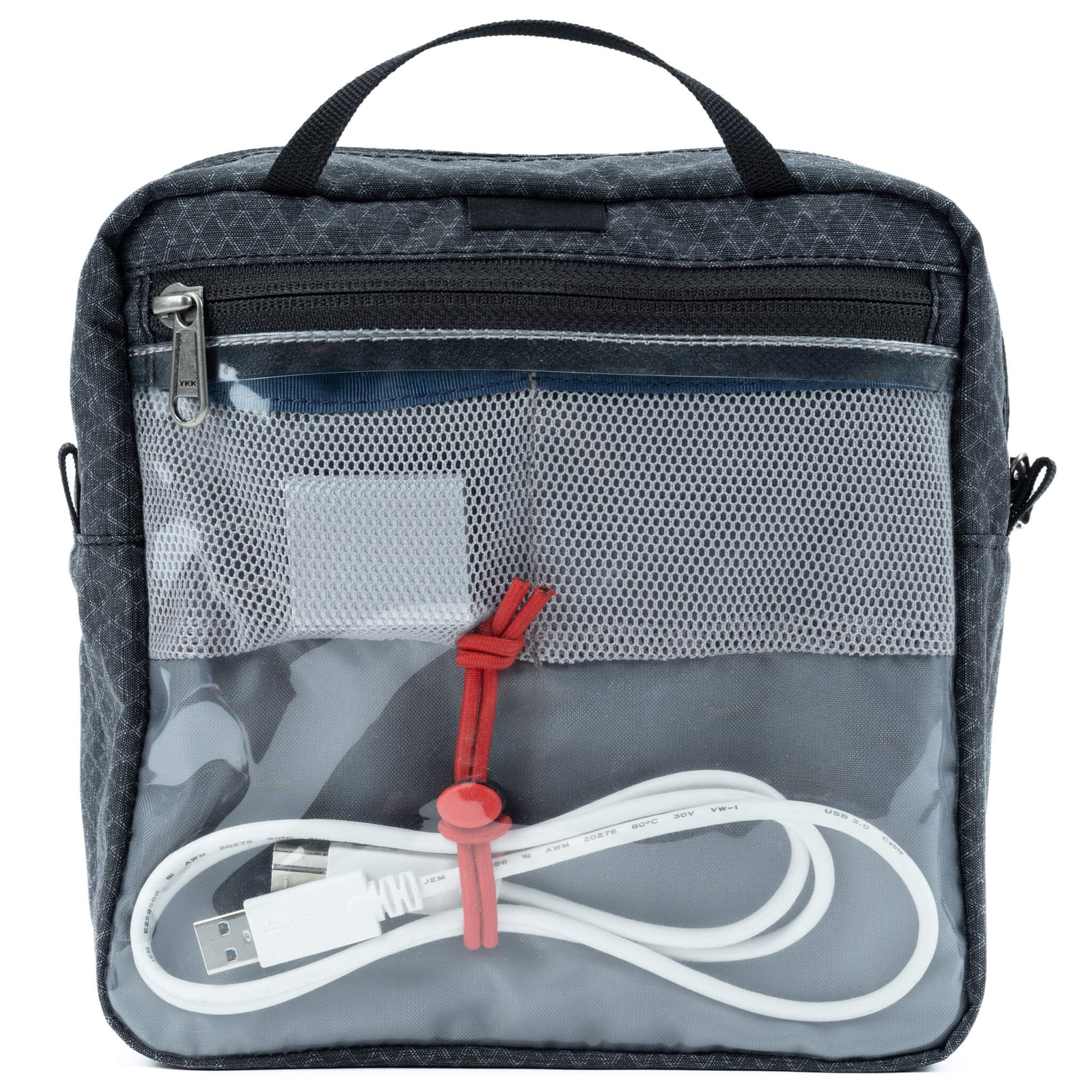 Think Tank Cable Management clear pouch for organising cables with easy visibility.